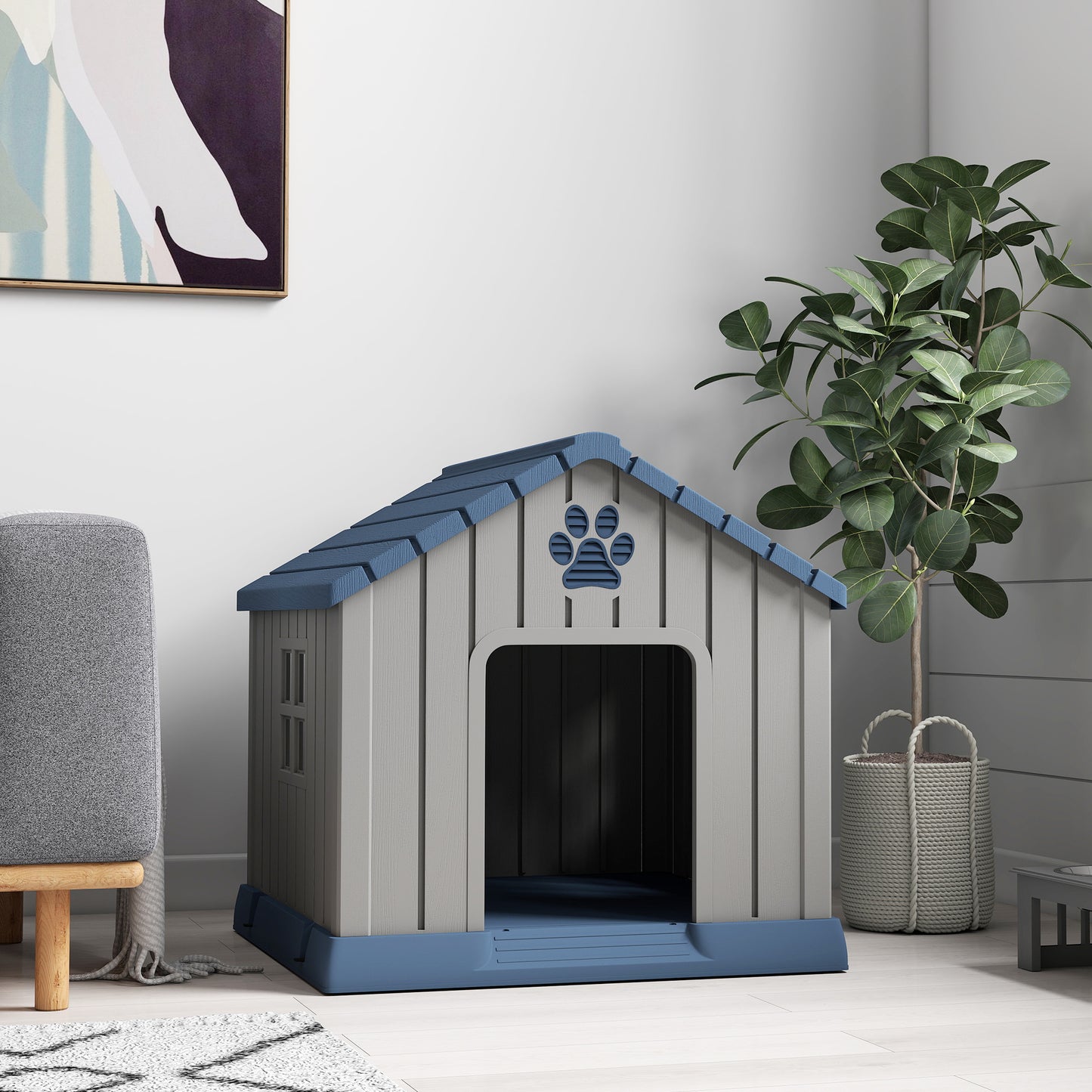 Dog Kennel Outdoor for Medium Dogs, Waterproof Plastic Dog House for Garden, Patio, 85 x 79 x 82 cm, Grey