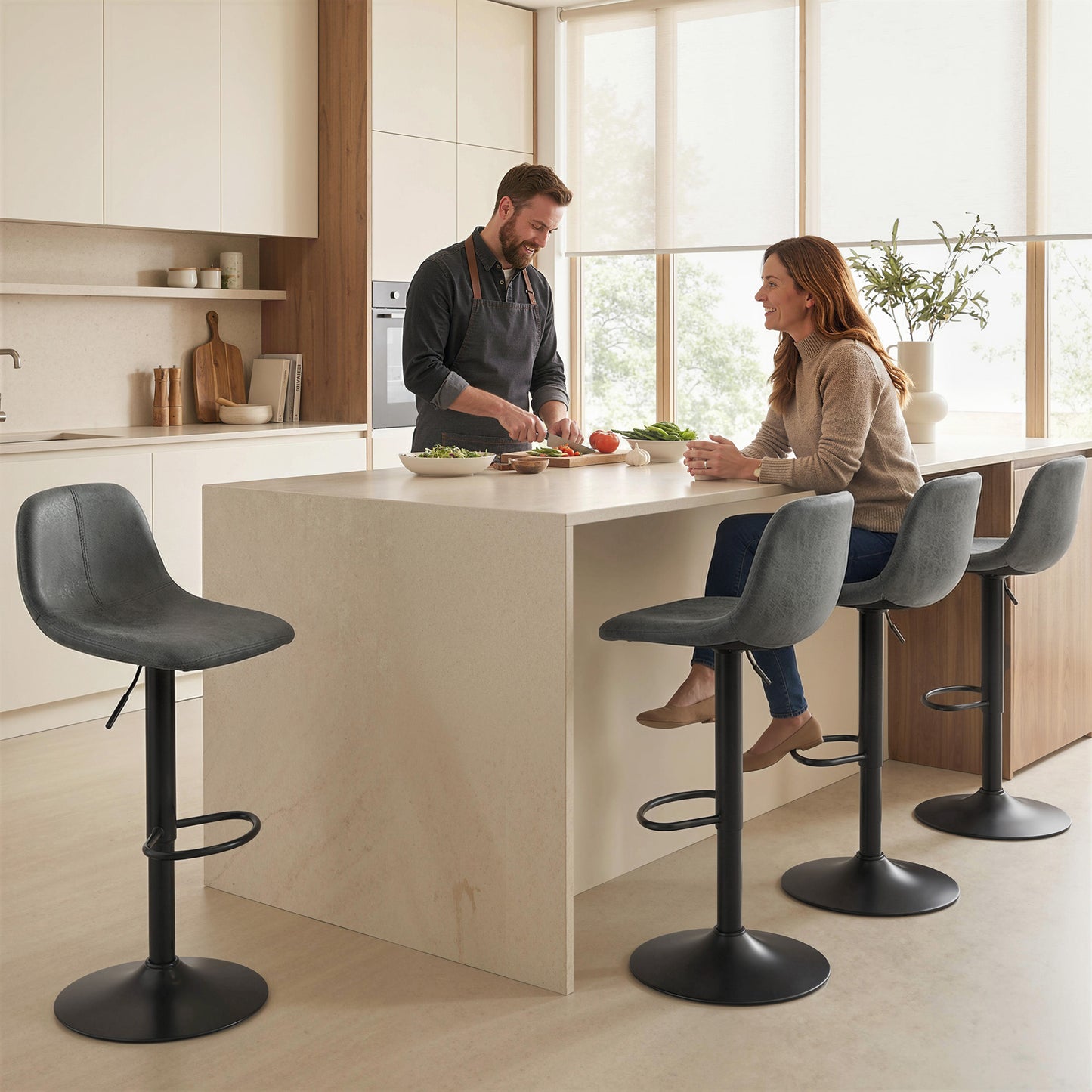 Bar Stools Set of 2, Modern Swivel Barstools with Footrest for Kitchen Island and Dining Room, Grey