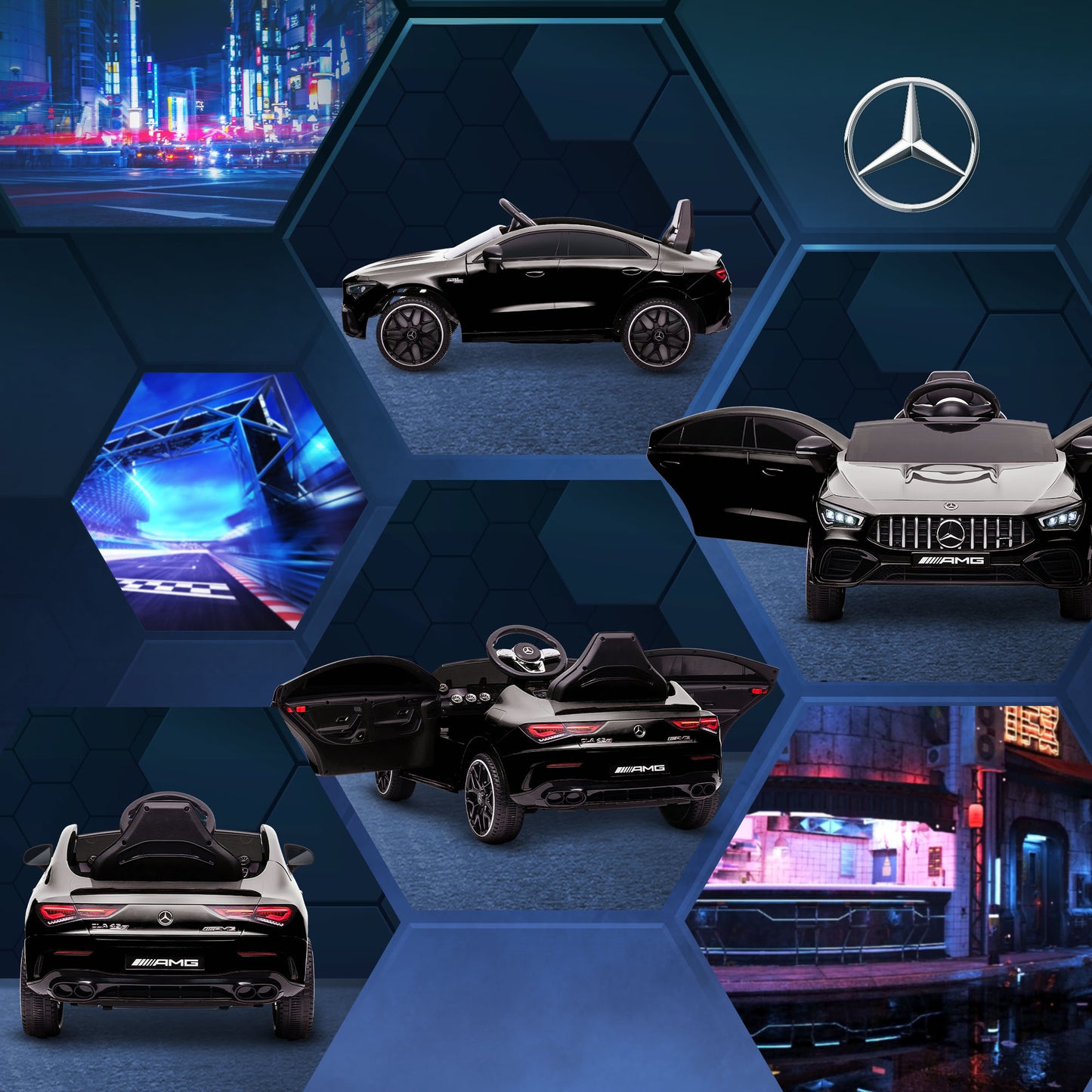 Mercedes-Benz AMG CLA 45 Licensed 12V Kids Electric Car Ride on Car w/ Remote, Suspension Lights Music Horn - Black