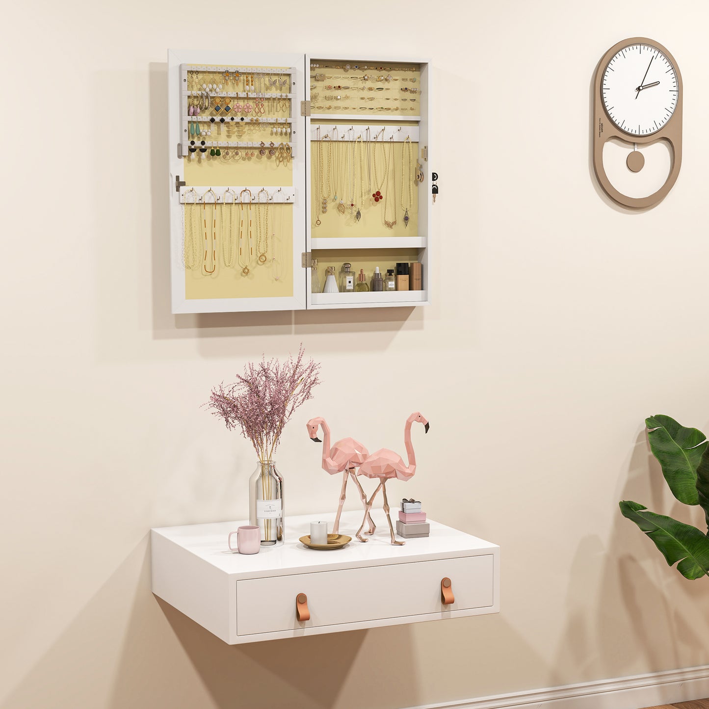 Jewelry Cabinet, Jewelry Storage Cabinet with Mirror, White