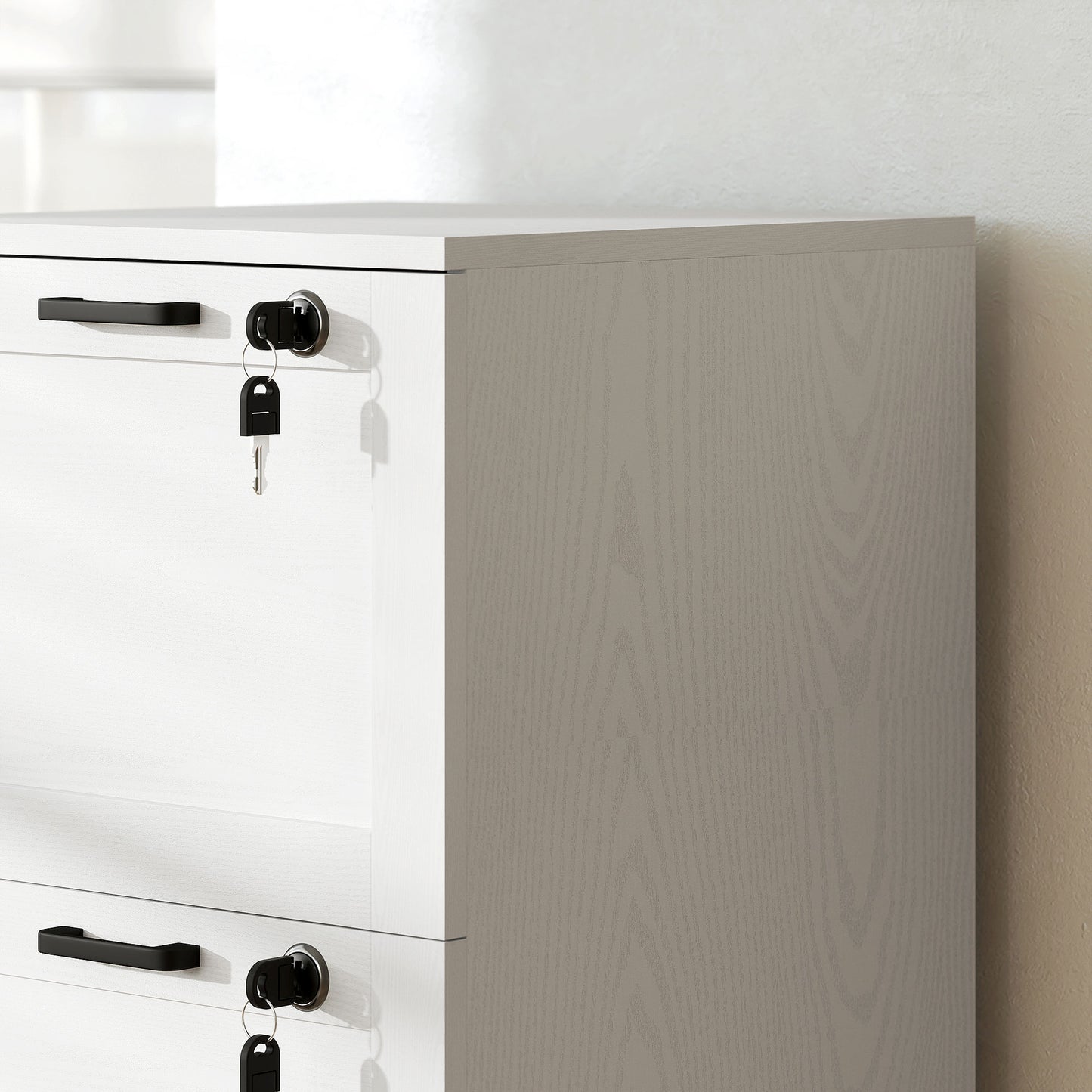 3-Drawer Filing Cabinet with Lock - White