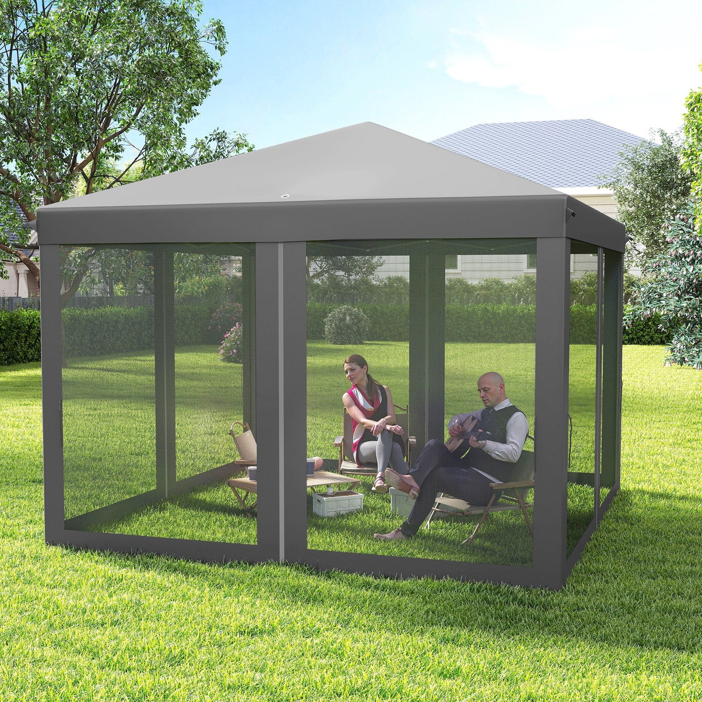 3 x 3 m Pop Up Gazebo, 420D Garden Tent Canopy with Removable Mesh Sidewall Netting, Carry Bag for Garden Patio Outdoor