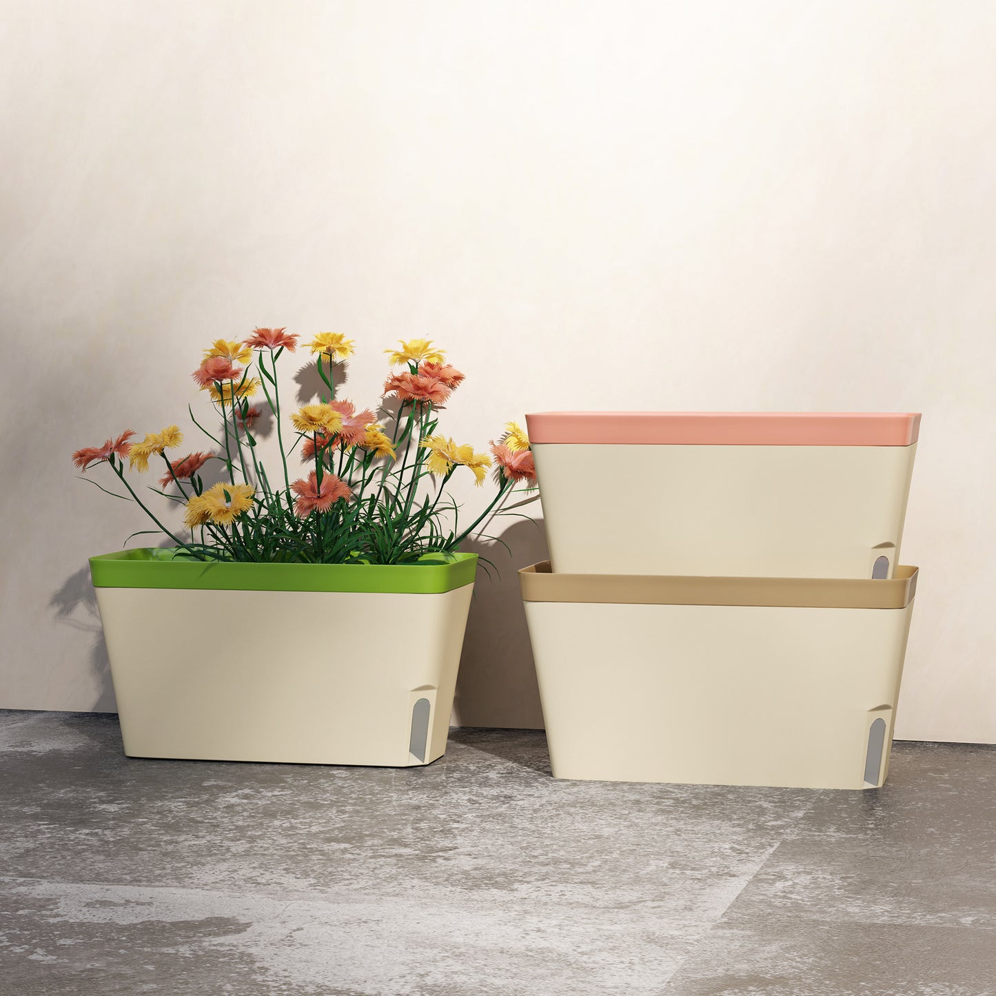 Set of 3 Self Watering Plant Pots Outdoor, 27cm Rectangular Garden Planters with Visual Water Level Window