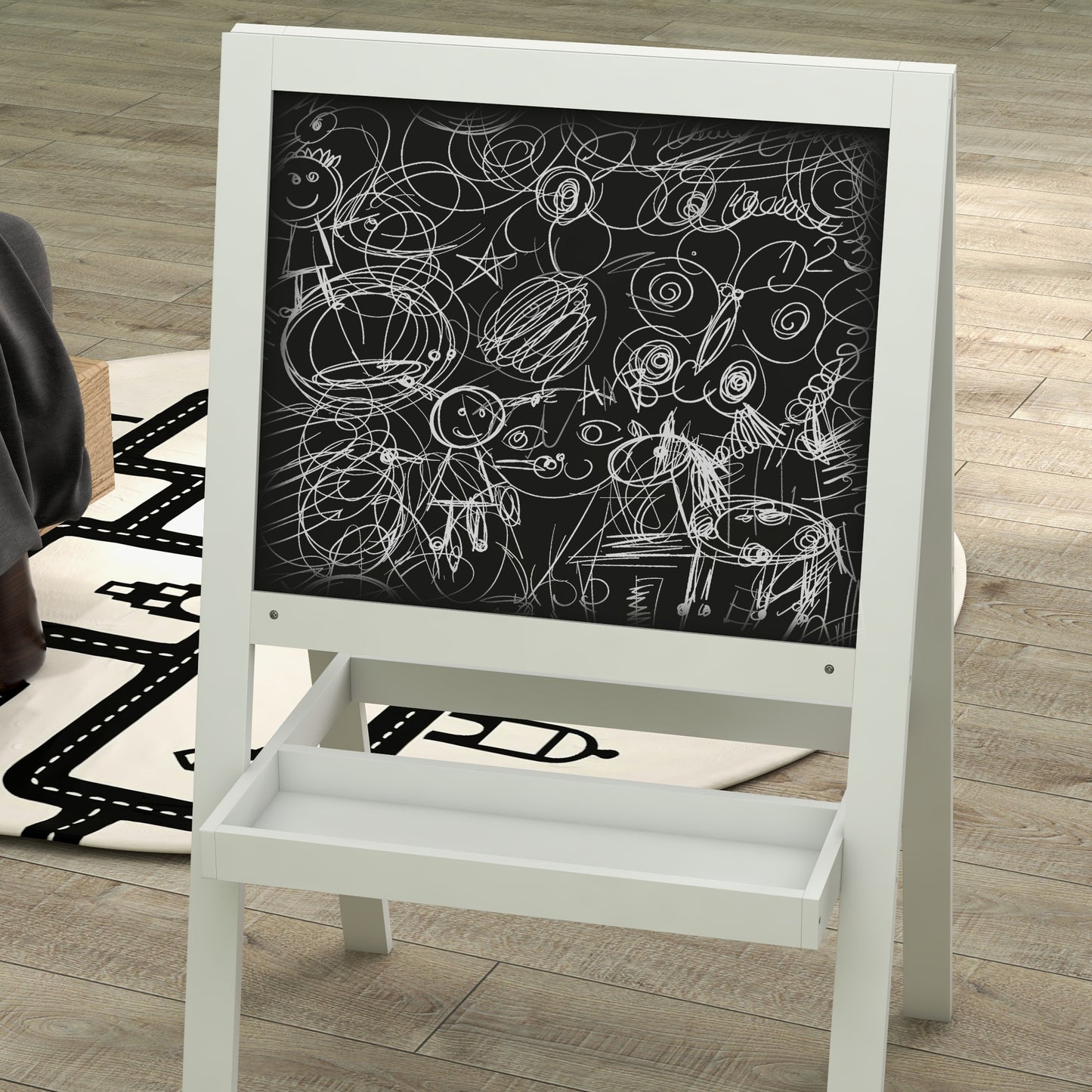 Kids Easel, Art Easel with Double Sided Whiteboard, Chalkboard, Storage, 2 in 1 Standing Easel for Toddlers 18-48 Months