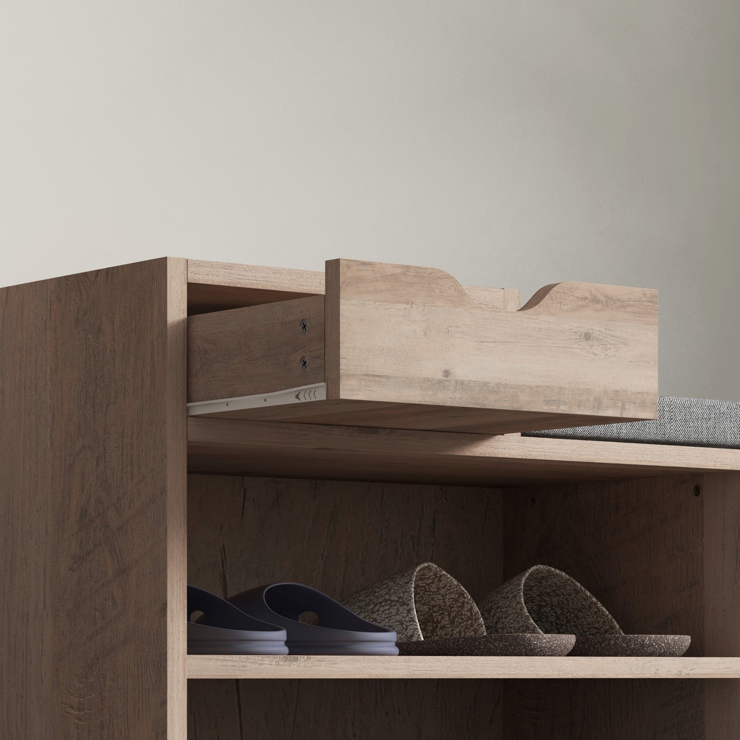 Multi-Compartment Shoe Bench, with Seat - Grey