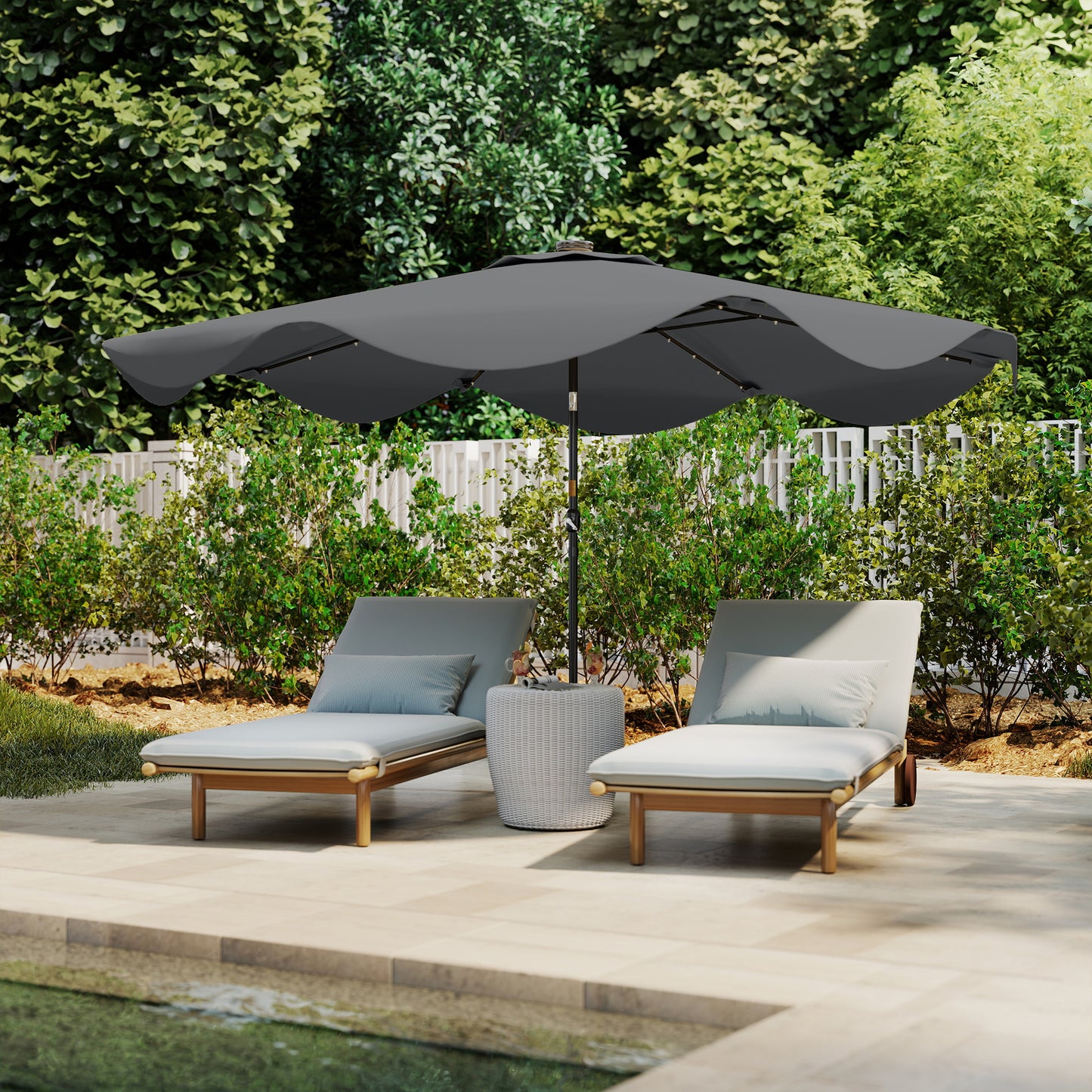 Solar Patio Umbrella with LED and Tilt, Outdoor Market Table Umbrella Parasol with Crank, 3 x 3 (m), Dark Grey