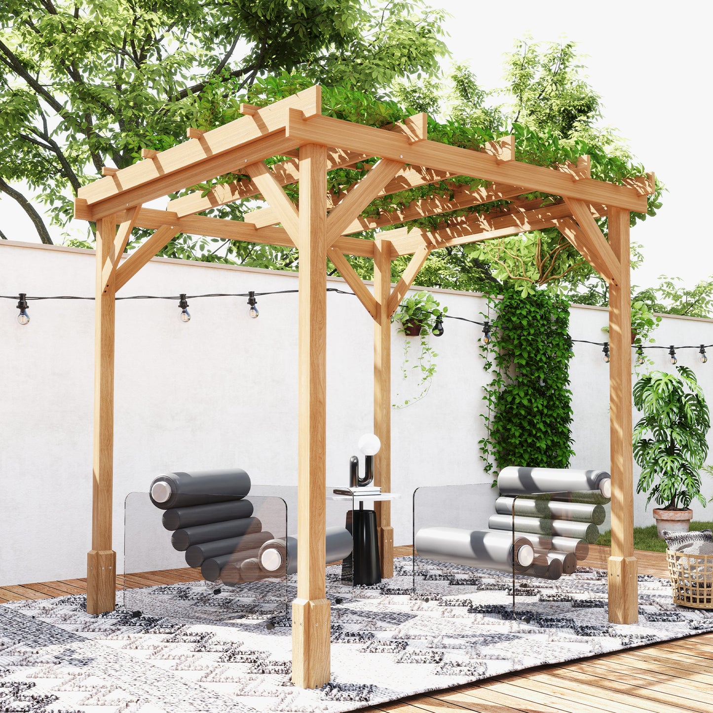 2 x 2 m Wooden Pergola Kit, Decorative Garden Gazebo Shelter with Stable Structure for Climbing Vines, Flowers, Dark Brown
