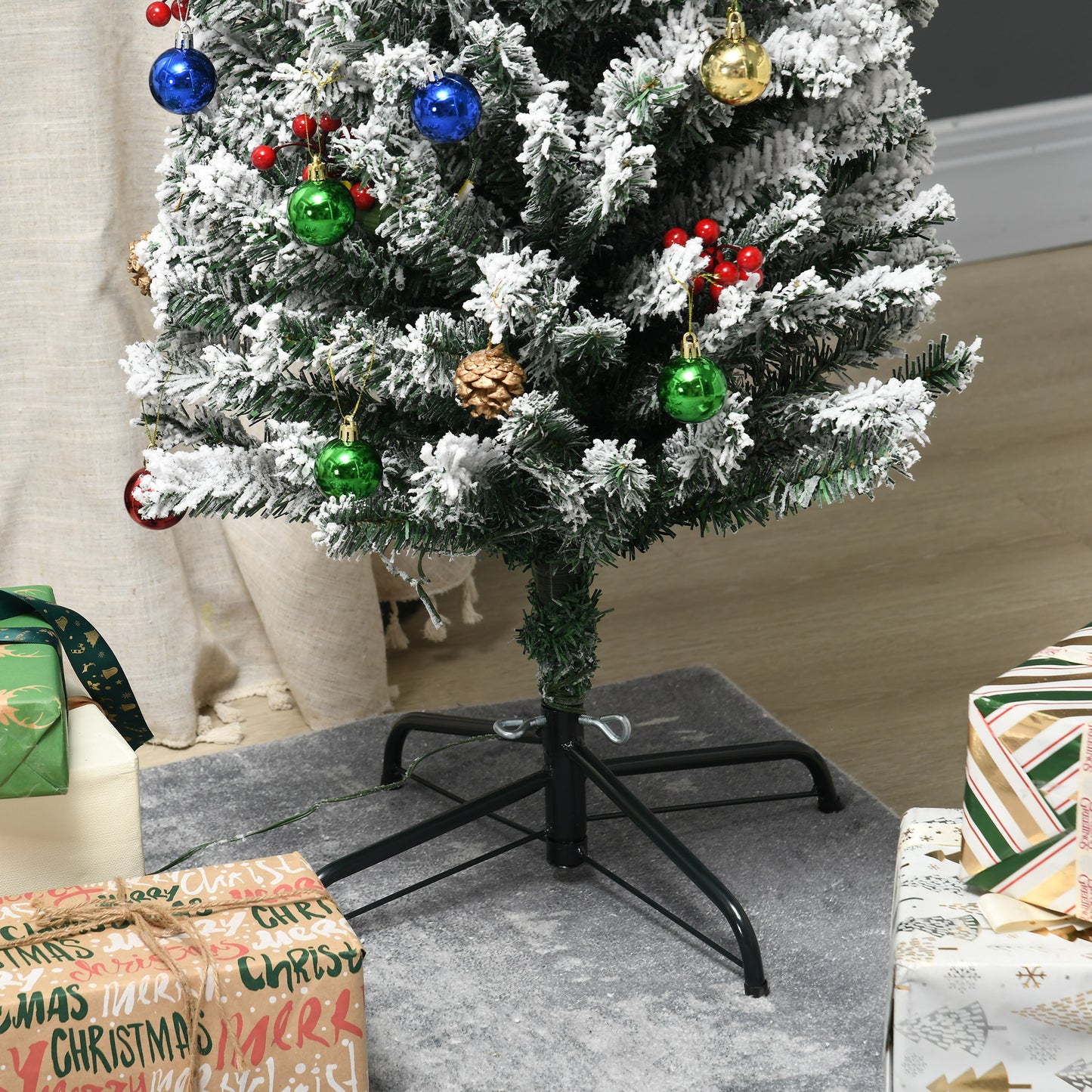 6' Artificial Prelit Christmas Trees Holiday Décor with Colourful LED Lights, Flocked Tips, Berry, Pine Cone