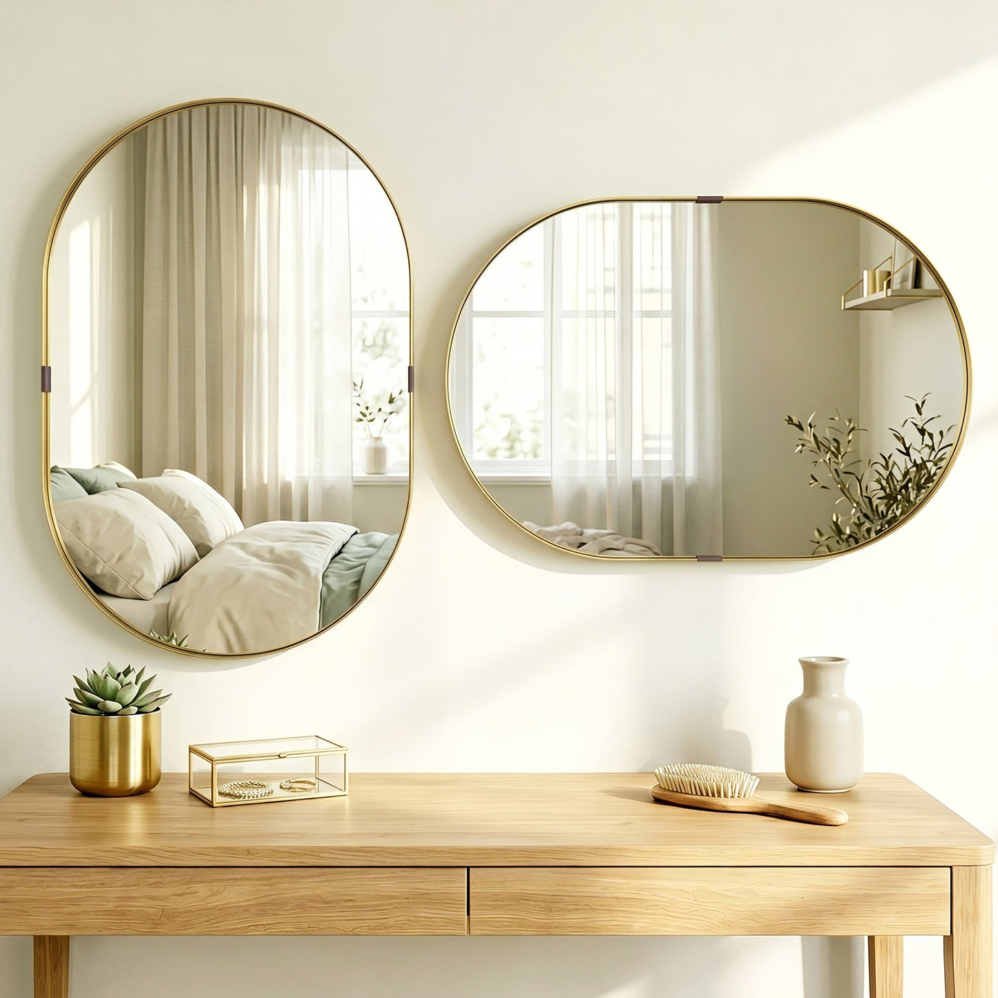 Wall Mirror, Bathroom Mirror with Elevated Aluminium Alloy Frame, 60 x 90 cm, Gold Tone