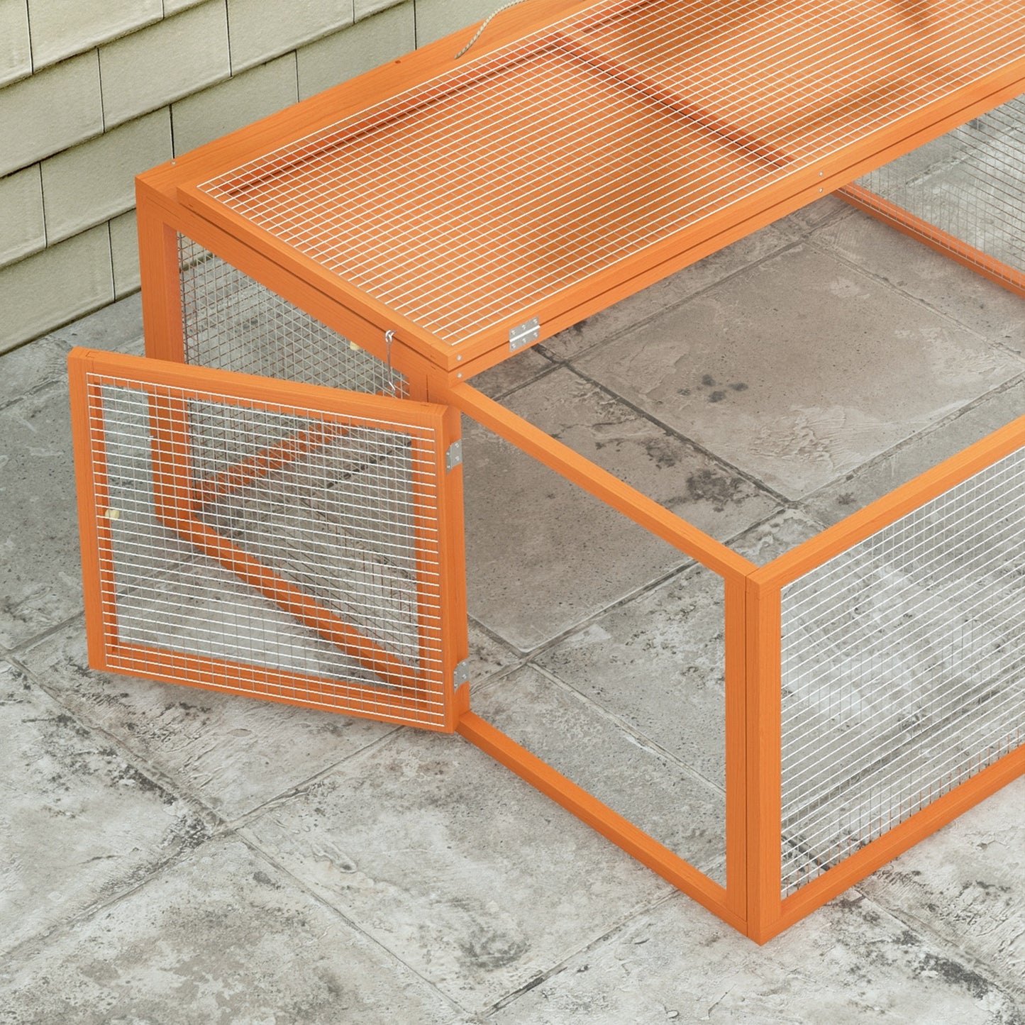 Wooden Folding Rabbit Hutch, for 2-3 Rabbits - Orange