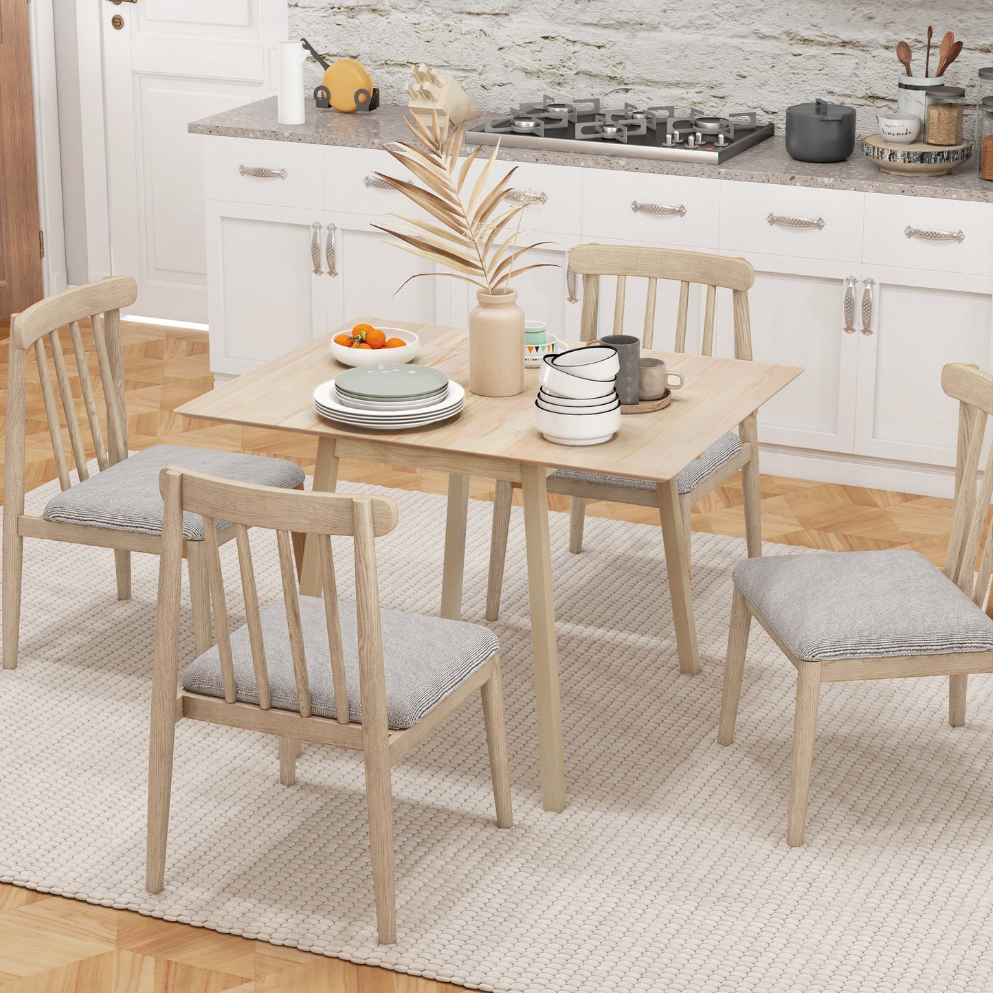 Solid Wood Folding Dining Table, Drop Leaf Table for 2-4 People, Natural Wood Finish