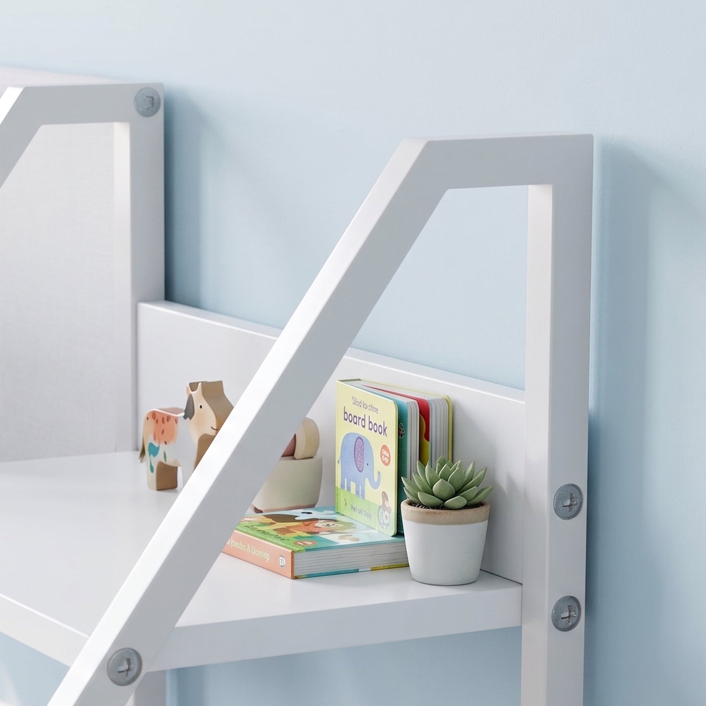 Kids Bookshelf and Toy Storage with 3-Tier Sling Book Rack and Fabric Drawer for Nursery, Bedroom, Playroom, White