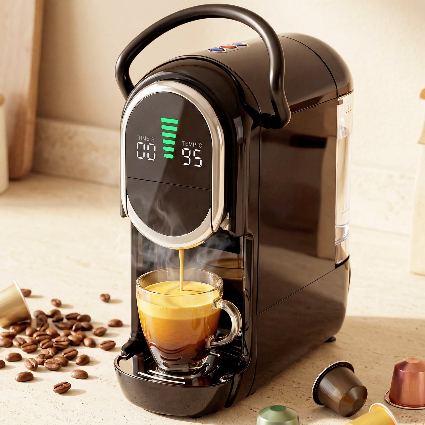 Pod Coffee Machine for Nespresso, Dolce Gusto Capsule & Ground Coffee, Small Semi Automatic Coffee Maker, 19 Bar, 0.6L