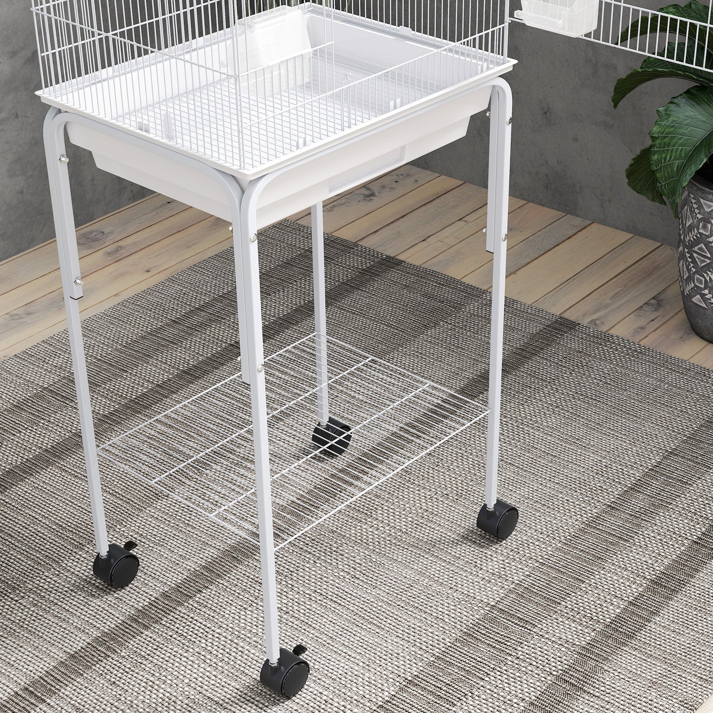 Bird Cage Budgie Cages for Finch Canary Parakeet with Stand Wheels Slide-out Tray Accessories Storage Shelf, White
