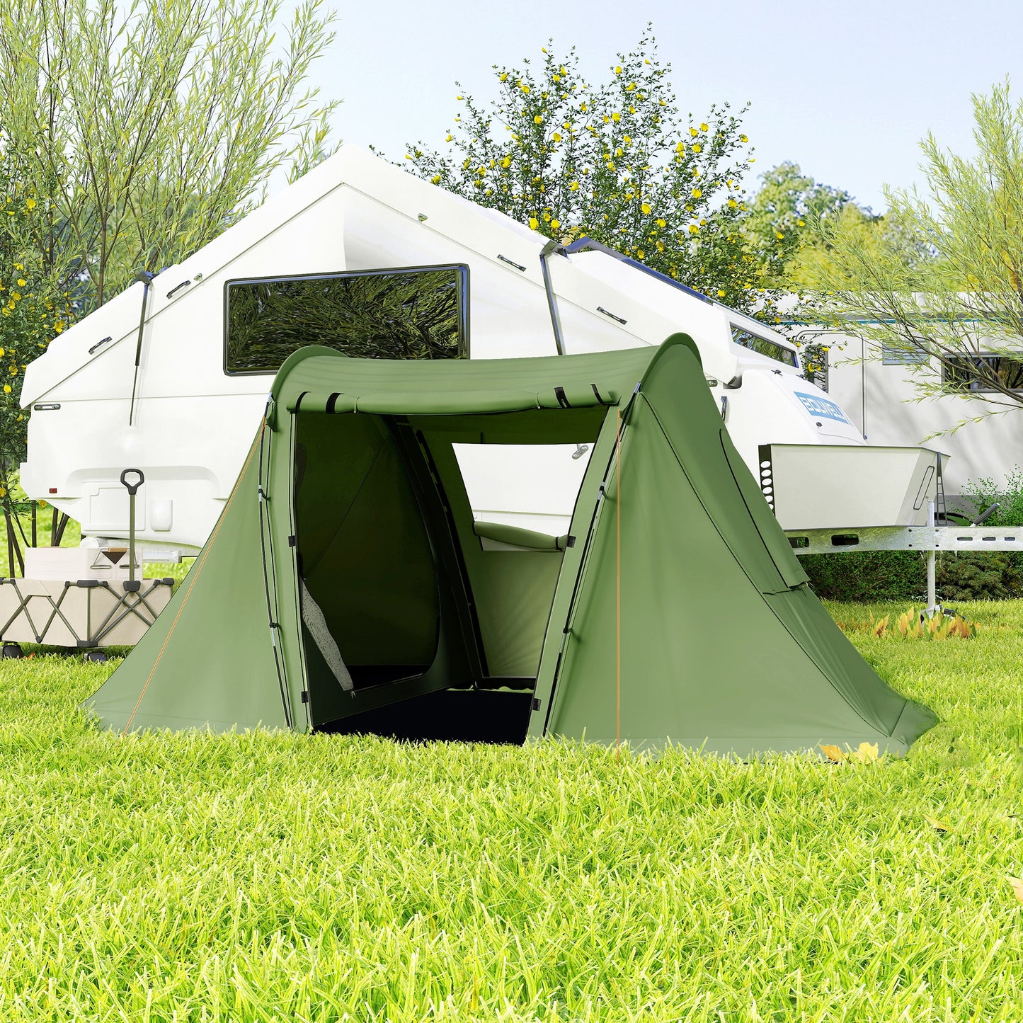 3 Man Camping Tent with Living Area and 2 Bedrooms, 3000mm Waterproof Family Tent with Sewn-in Groundsheet and bag