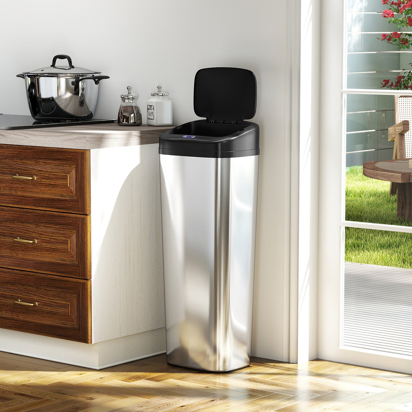 50L Stainless Steel Sensor Bin - Silver Tone