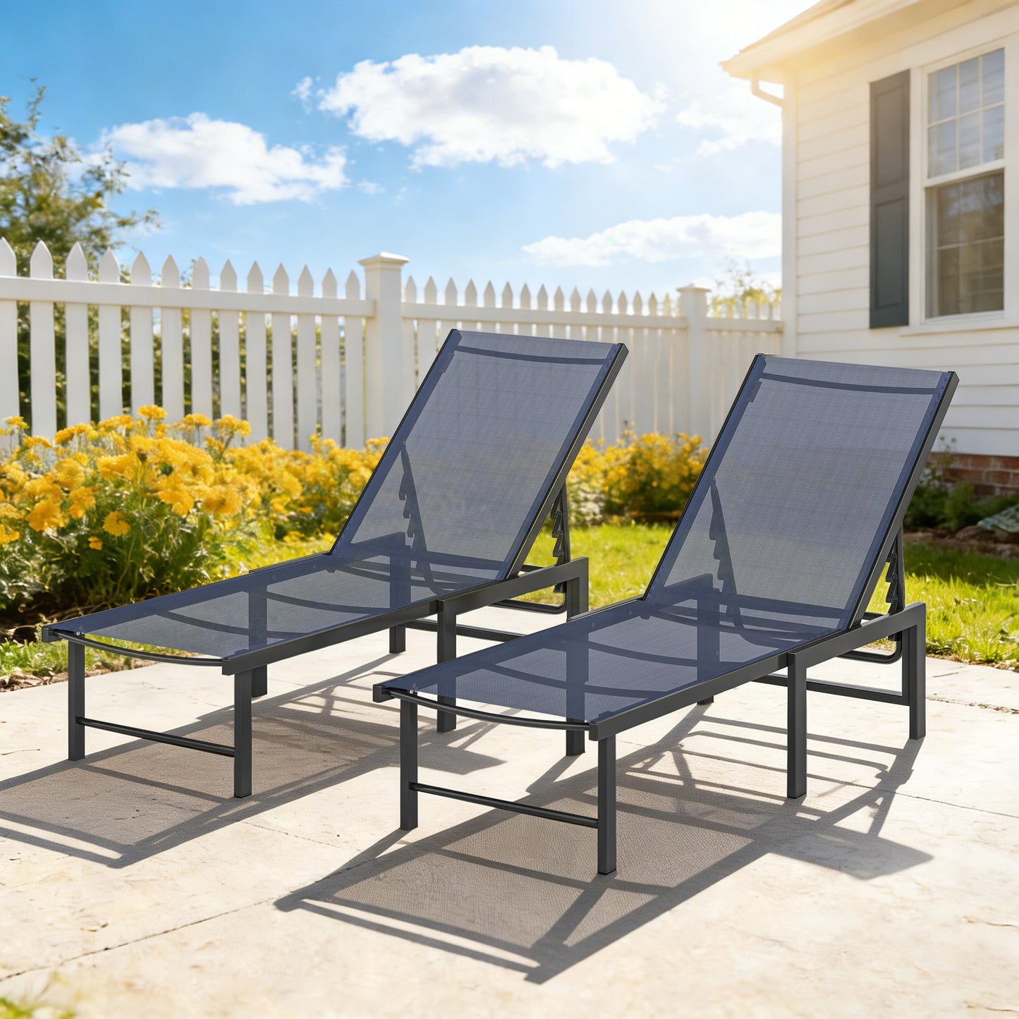 Set of Two Reclining Sun Loungers - Dark Blue