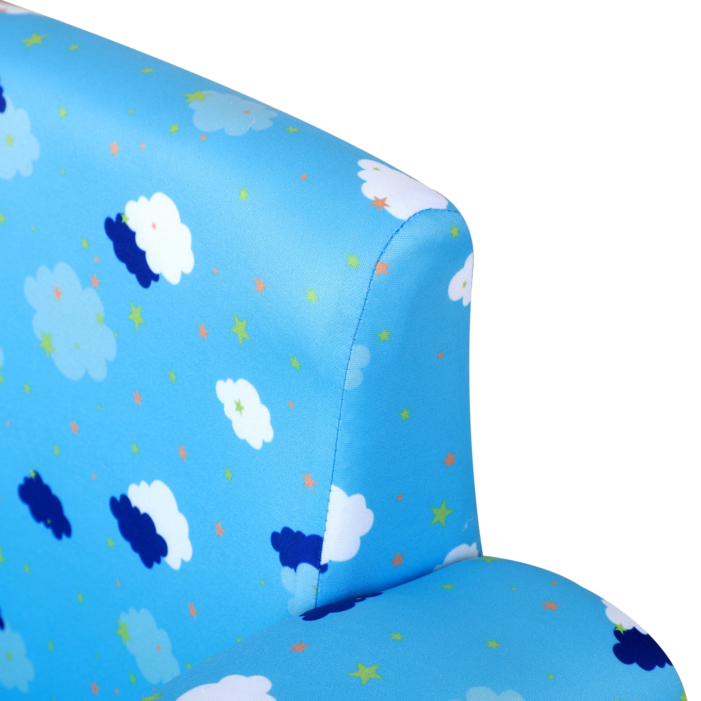 Toddler Chair Children's Armchairs Wood Frame w/ Footrest Anti-Slip Legs High Back Arms for Bedroom Playroom Cute Cloud Star