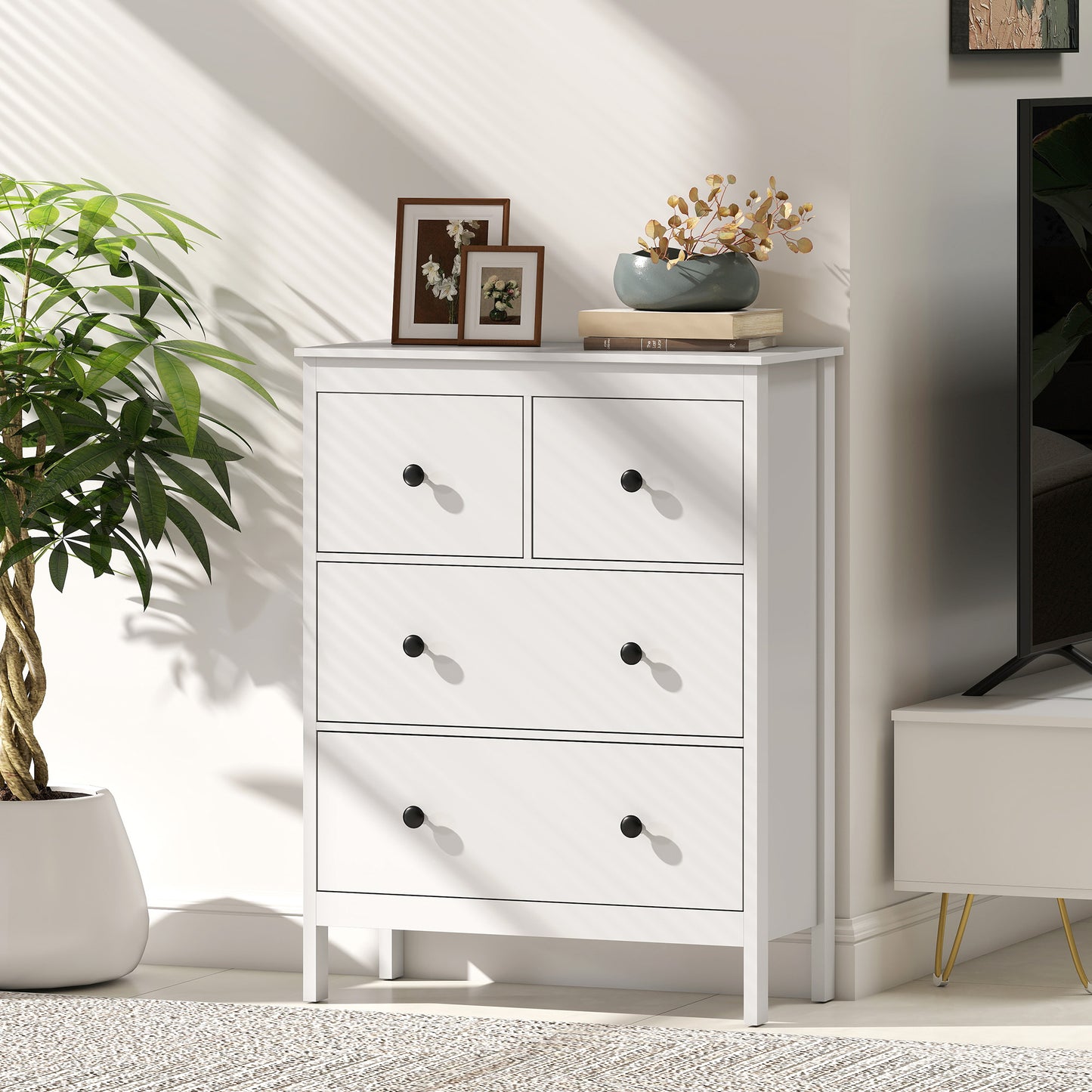 Modern Chest of Drawers, 4 Drawer Dresser Clothes Storage Organiser for Living Room, Hallway, Entryway, White
