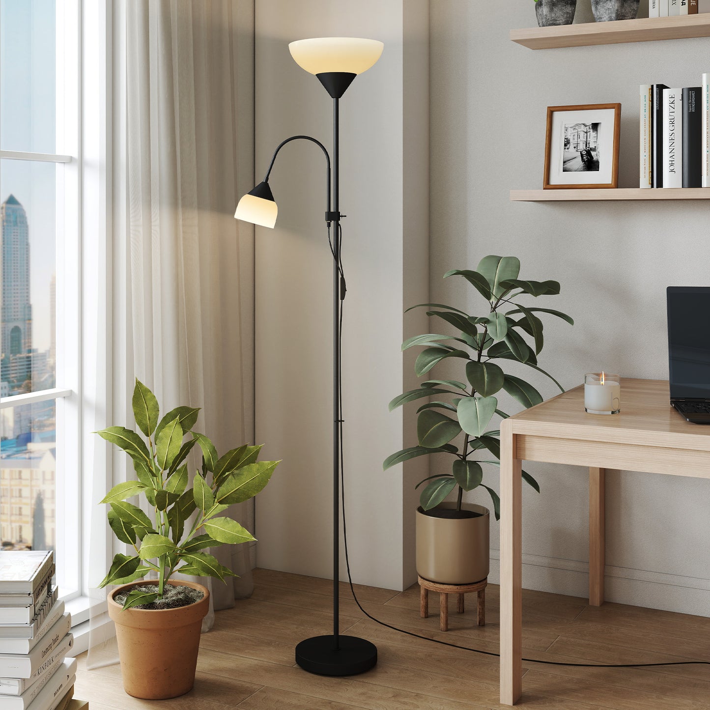 LED Floor Lamp 180cm Tall Standing Lamp with Adjustable Gooseneck, 3000K/4500K/6500K Colour Temperatures, Black