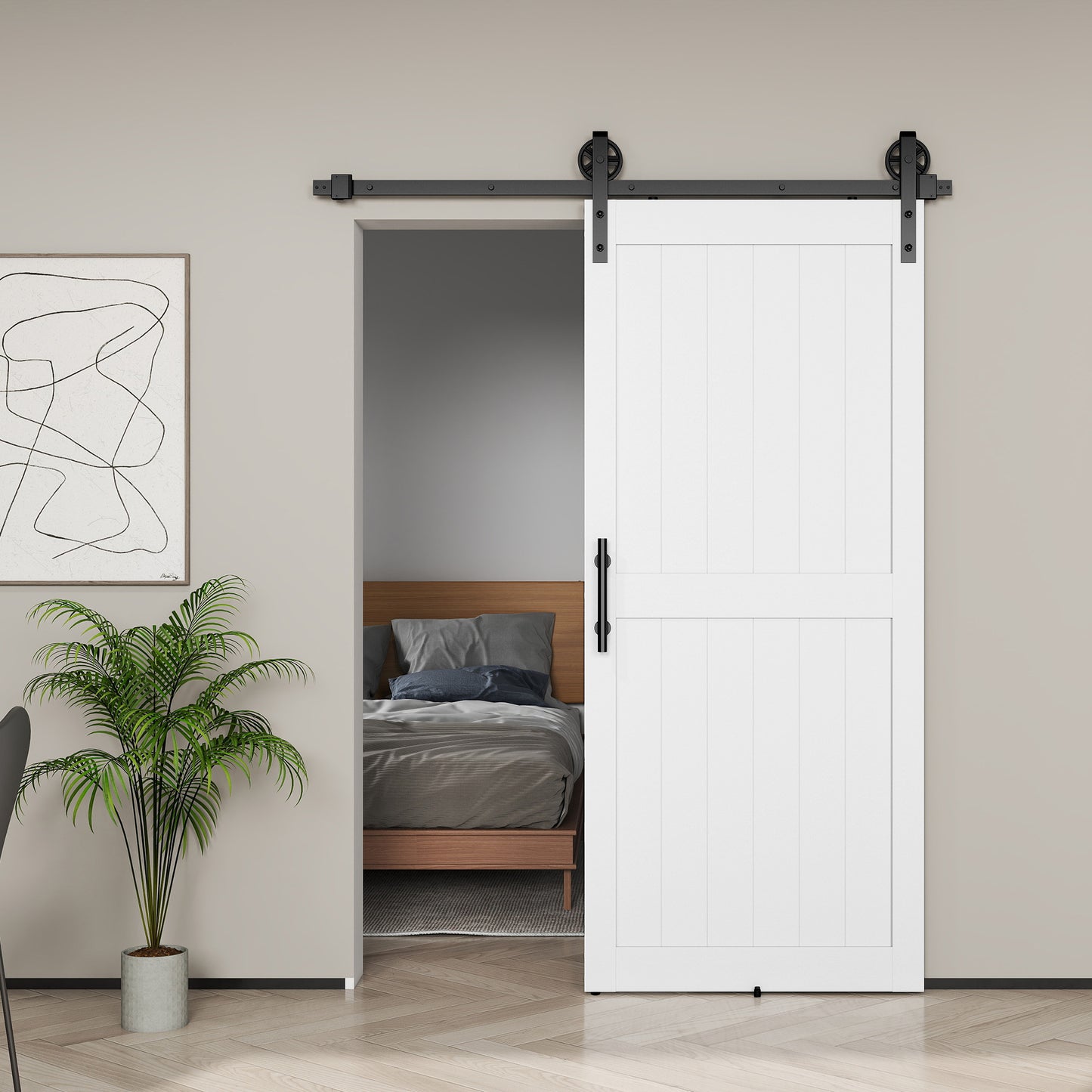 183cm Sliding Barn Door Kit, Sliding Door with Track, Hardware, Upgraded Rollers and Floor Guide, Handle, White