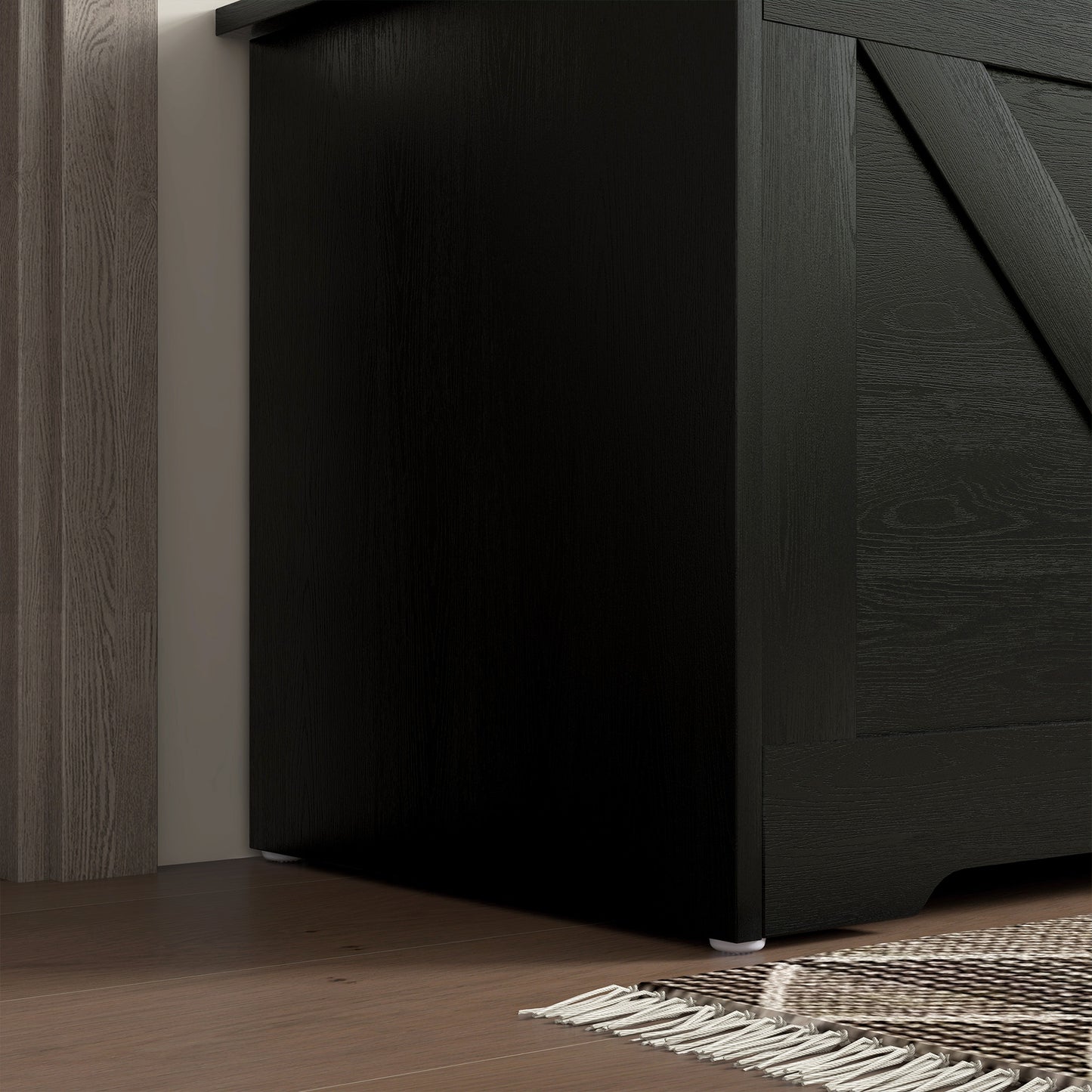 100L Home Storage Box, with Safety Hinge - Black Wood-Effect