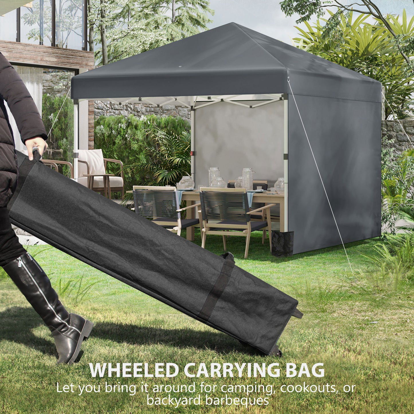3 x 3 (M) Pop Up Gazebo, UPF 30+ with 2 Sidewalls, Leg Weight Bags and Wheeled Bag