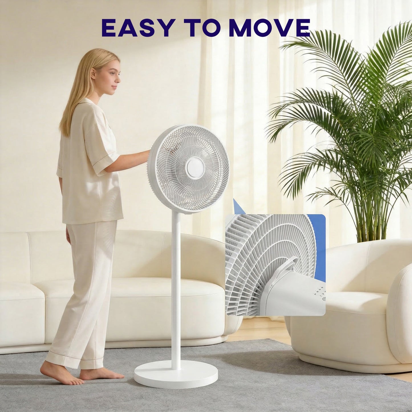 40 cm Standing Fan, Cooling Floor Fan with 80° Oscillating, Adjustable Tilt and Height, 4 Speed, Remote Control, White