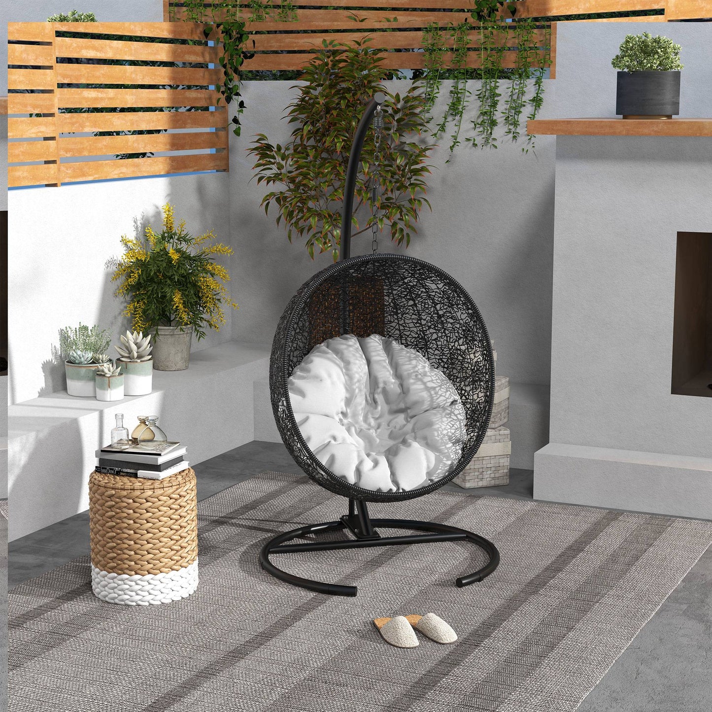 Hanging Hammock Chair Stand with Round Base, C Hanging Swing Stand Frame for Swing/Egg/Hammock Chair, Indoor & Outdoor