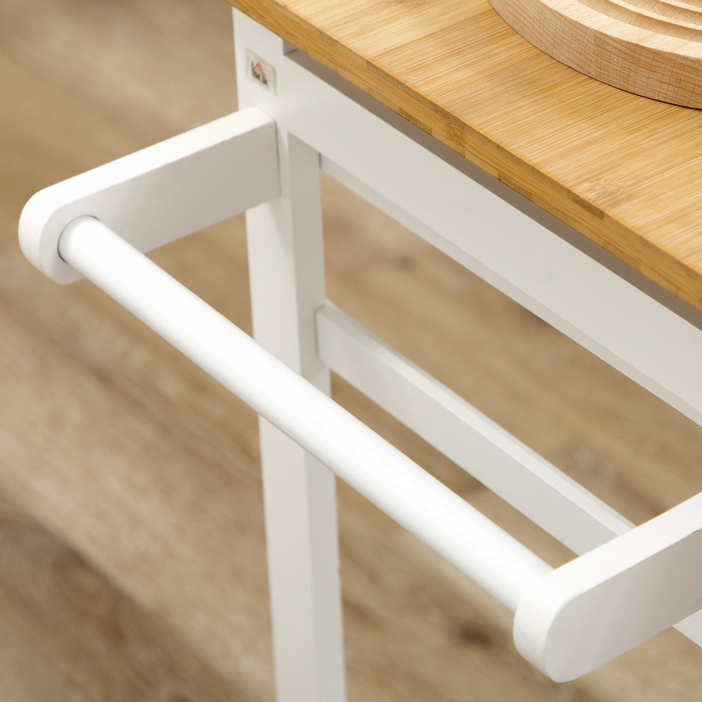 Kitchen Island Set with 2 Stools, Bamboo Breakfast Cart with Drop Leaf Top, Drawers and Towel Rack