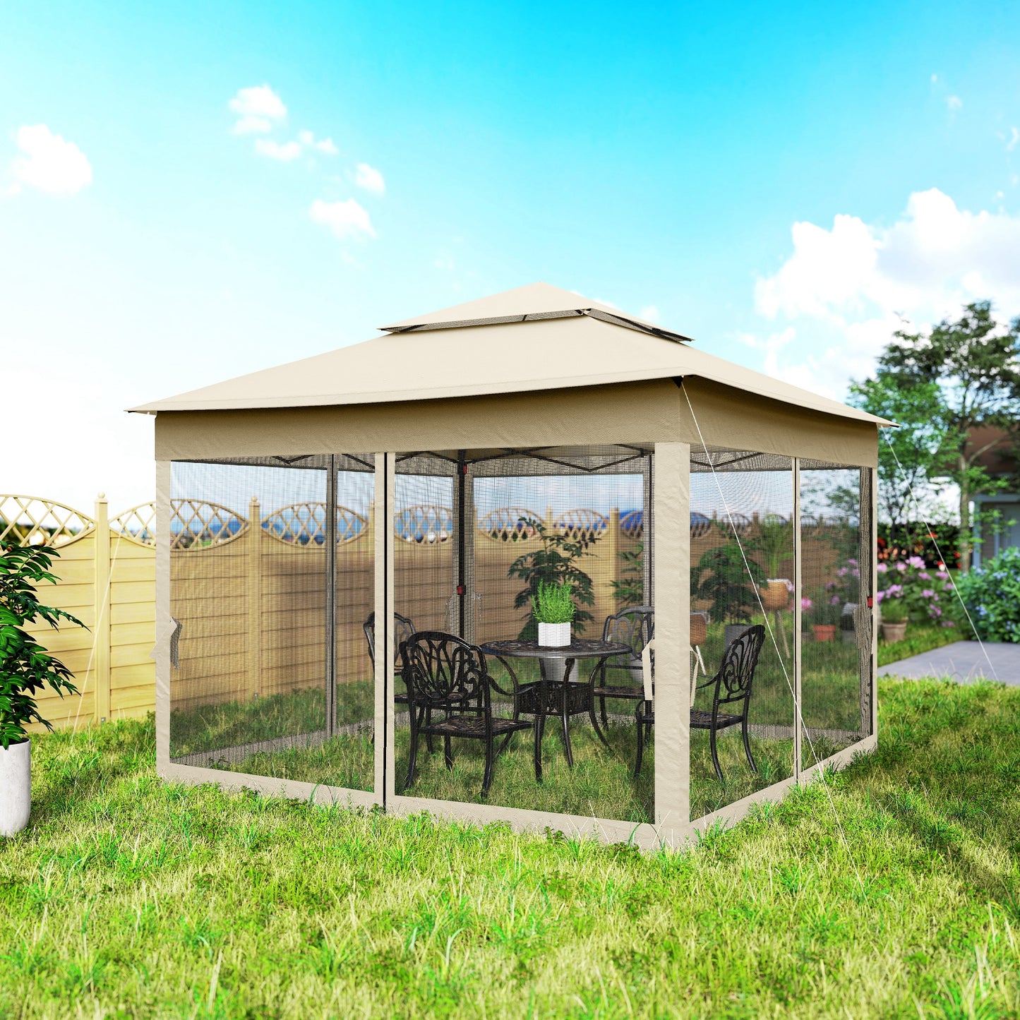 3 x 3(m) Pop Up Gazebo, Double-roof Garden Tent with Netting and Carry Bag, Party Event Shelter for Outdoor Patio
