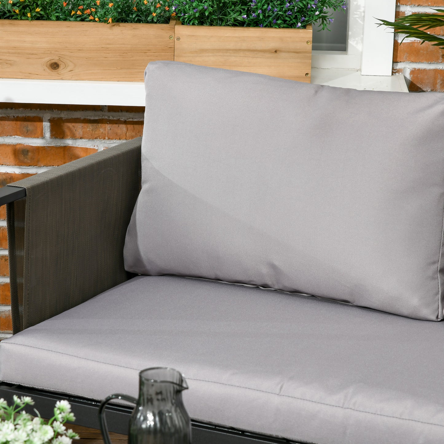 4 Piece Metal Garden Furniture Set with Tempered Glass Coffee Table, Texteline Pocket