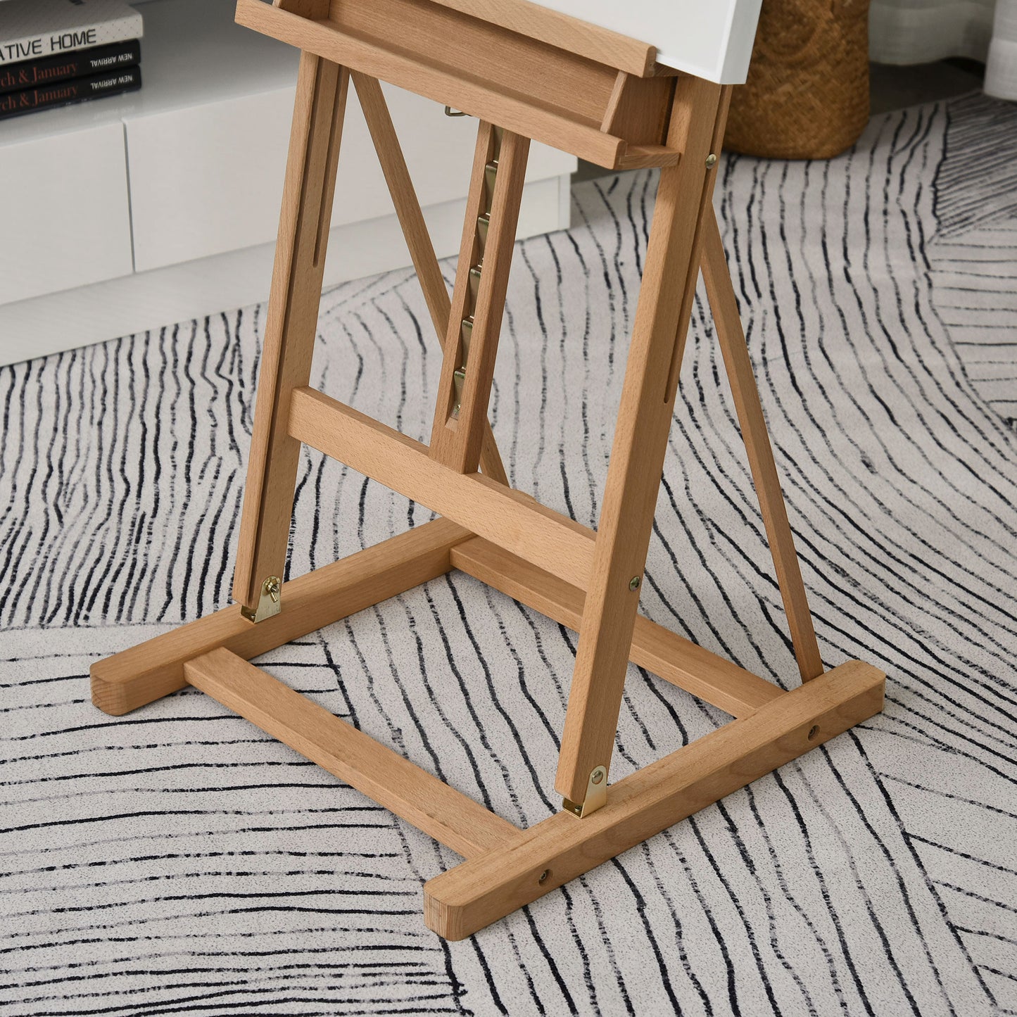 Wooden Easel Stand H-Frame Artist Easel with 171-230cm Adjustable Height and 0-80° Working Angles Beech Wood Art Easel for Di
