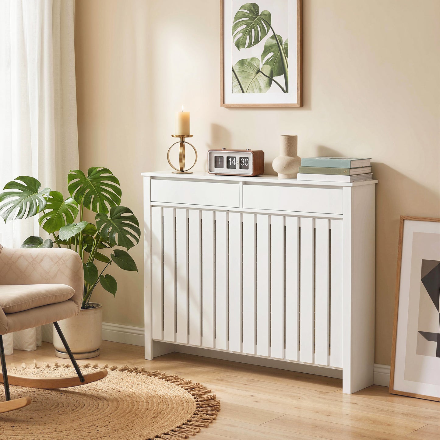 93 x 119cm Rustic-Look Radiator Cover - White