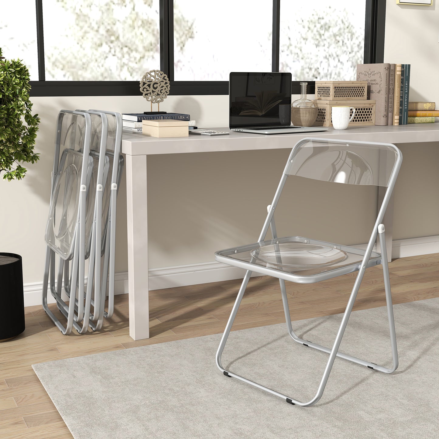 Foldable Chairs, Folding Chairs with Transparent Seat and Backrest, Heavy Duty Steel Frame, 47W x 48D x 75H cm, Clear
