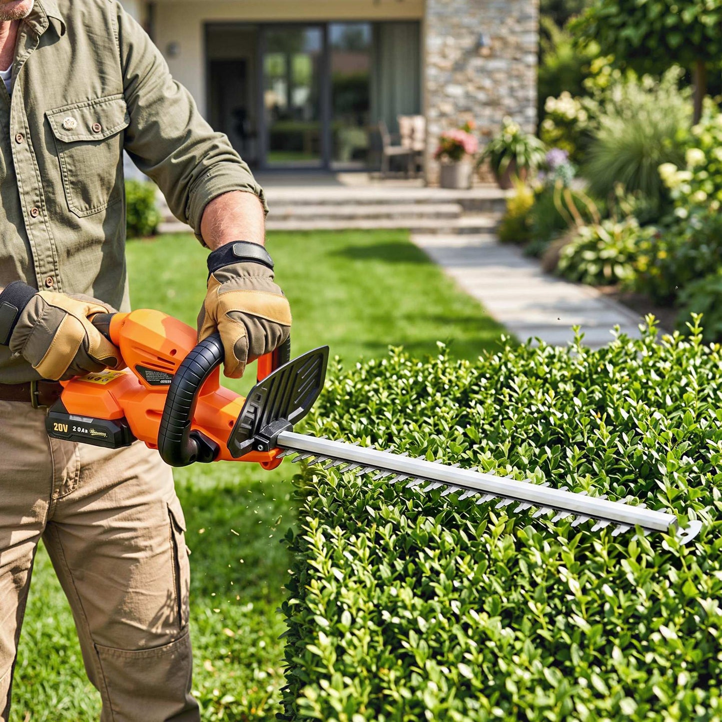 20" Cordless Hedge Trimmer, 18V Electric Hedge Cutter with 51cm Dual Action Blade, 2000mAh Battery and Charger