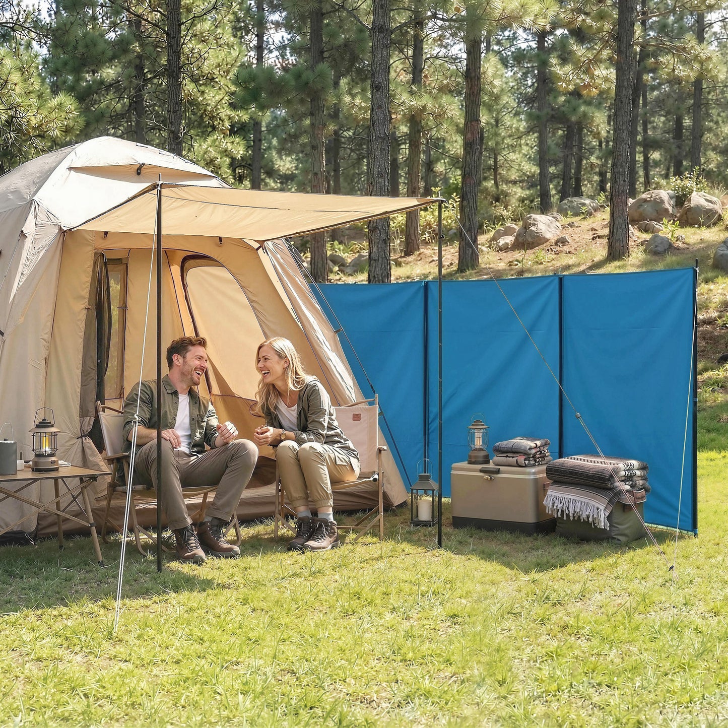 Camping Windbreak, Foldable Portable Wind Blocker w/ Carry Bag and Steel Poles, 780cm x 150cm