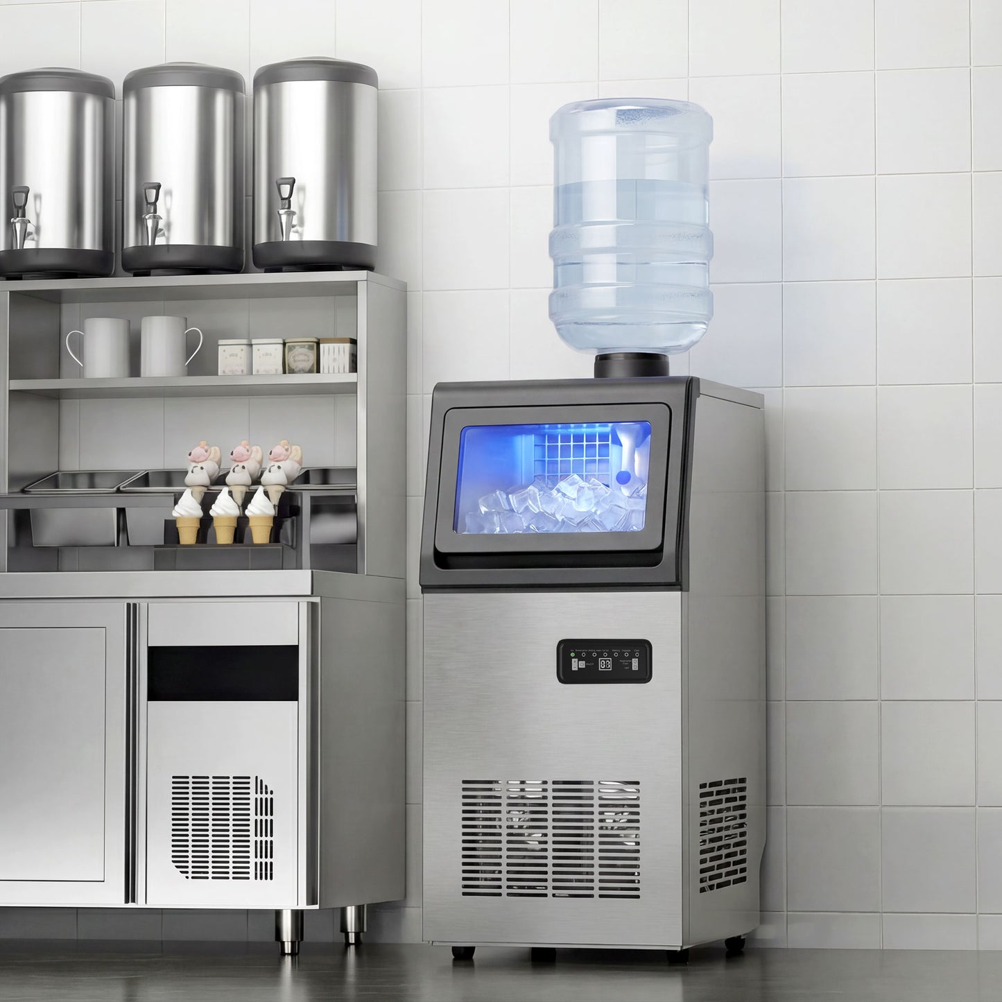 Commercial Ice Maker Machine, 36kg/24H Stainless Steel Under Counter or Freestanding Ice Machine, Silver