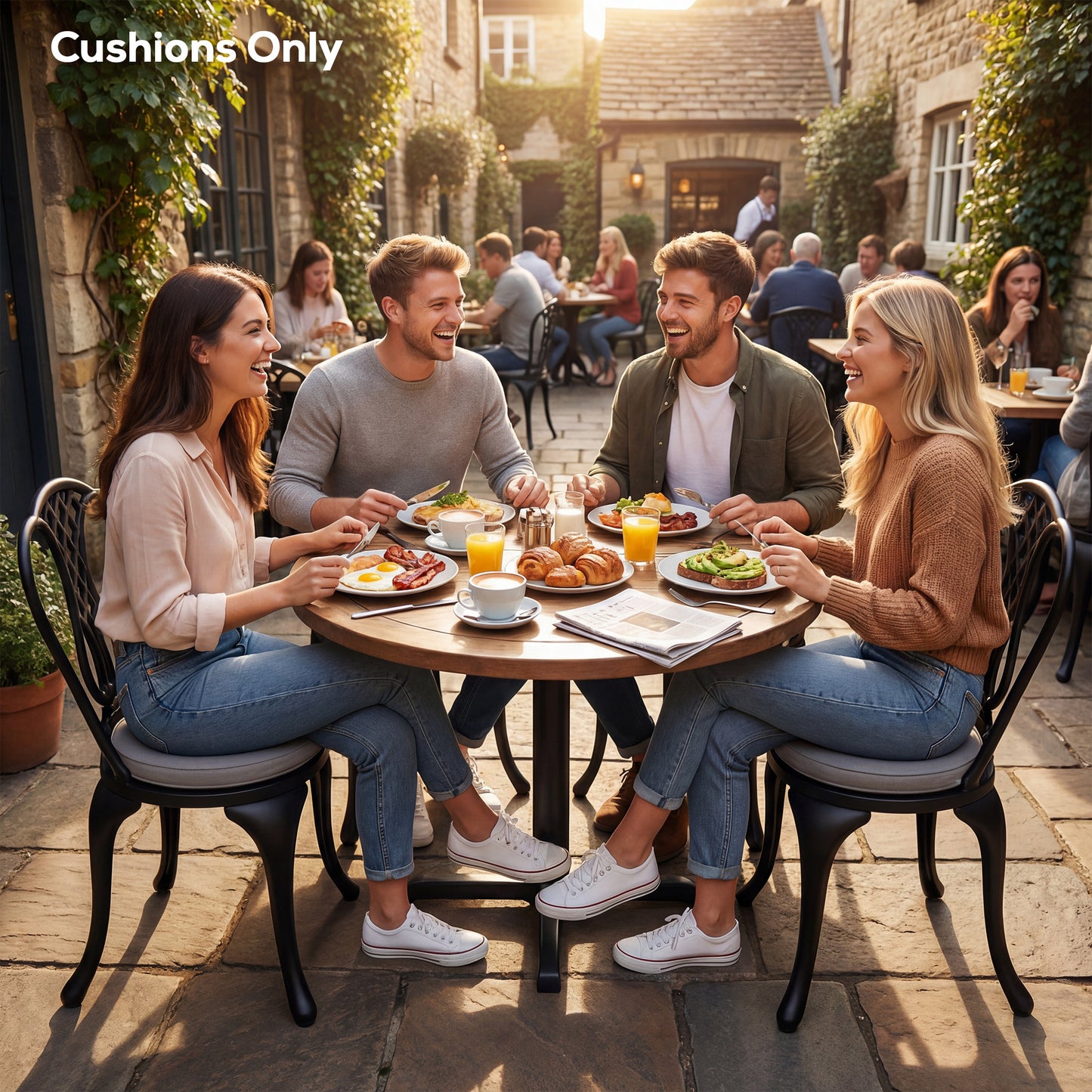 Outdoor Bistro Chair Cushions Set of 4 with Removable Cover, 41 x 41 x 5 cm Round Seat Cushions with Ties, Light Grey