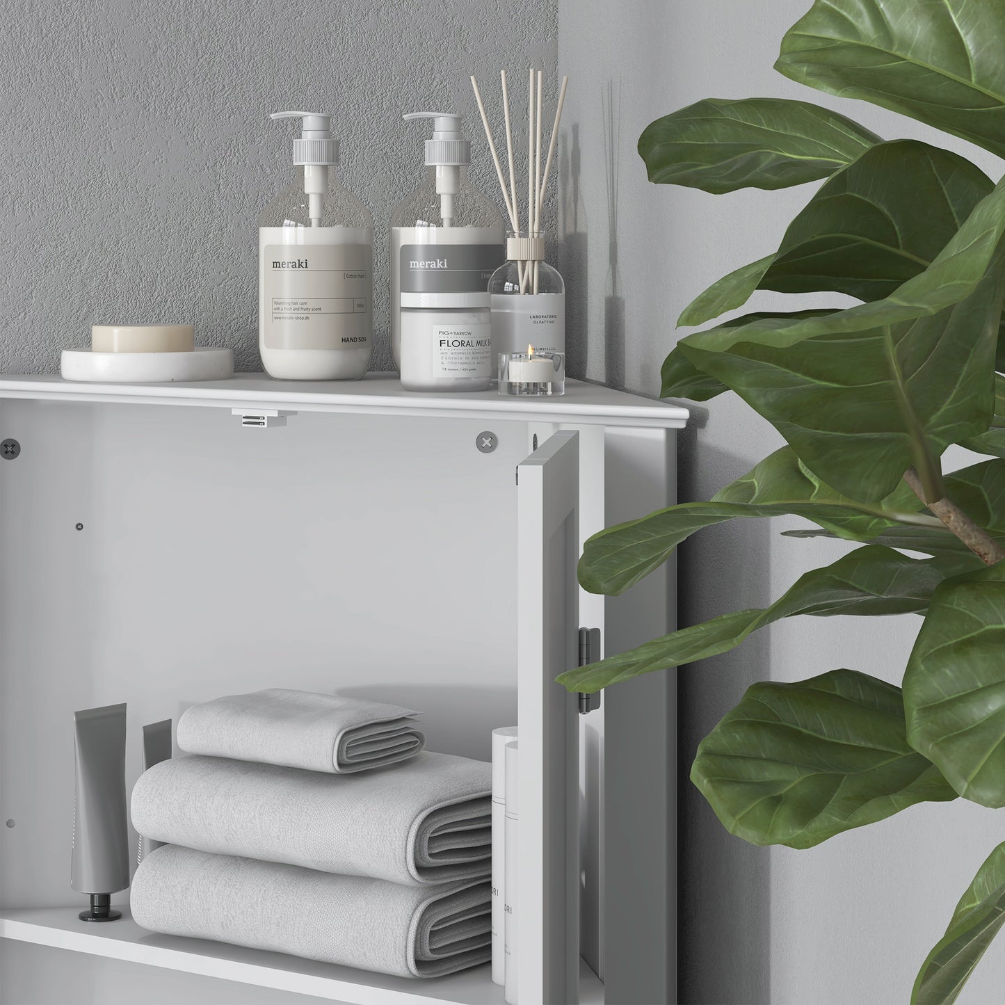 Corner Cabinet, Triangle Bathroom Storage Cabinet with Adjustable Shelf and Recessed Door, Free Standing, White