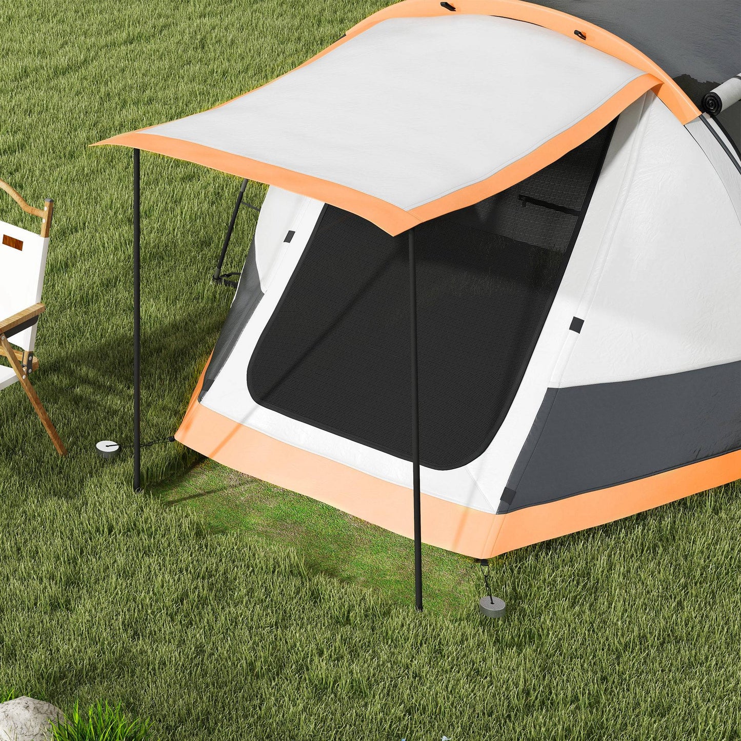 2 Man Camping Tent, with Two Rooms and Porch - Orange