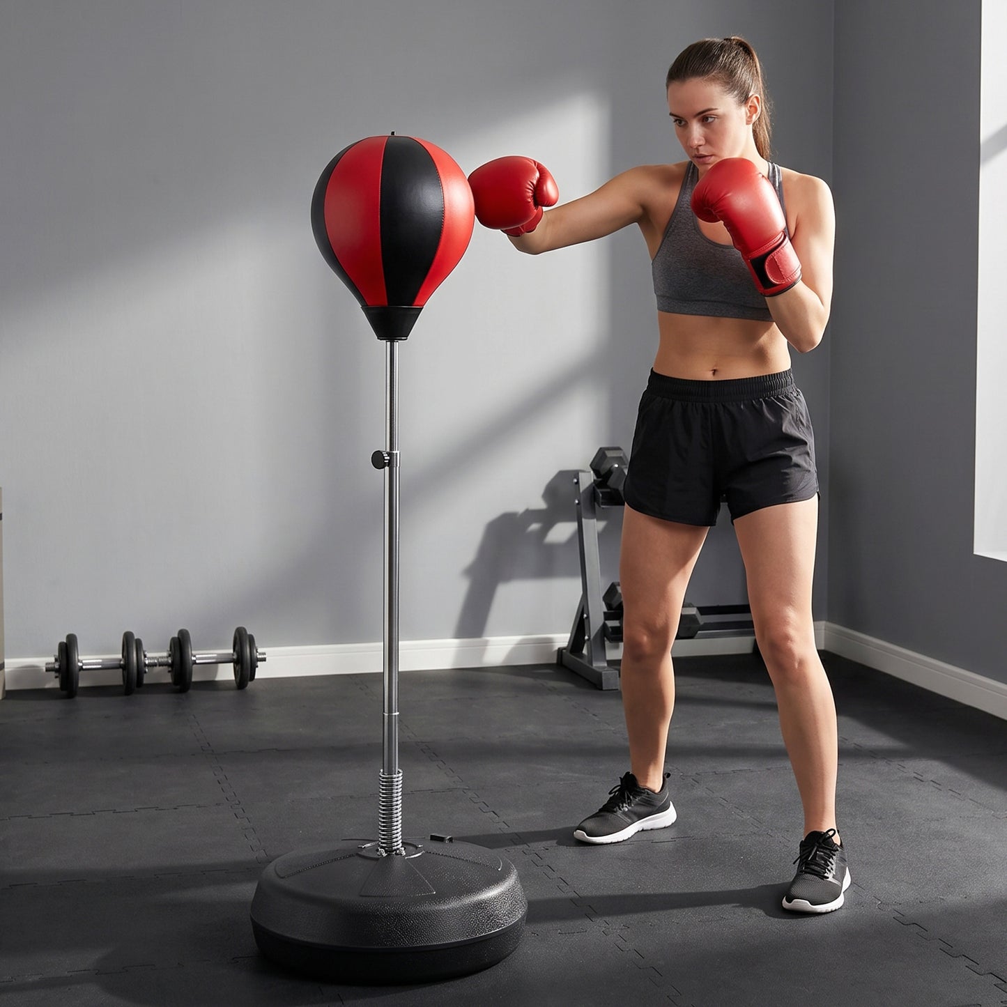 Punching Bag with Stand, 126-144 cm Height Adjustable Boxing Set Free Standing Speed Bag with Gloves and Air Pump for Teenage