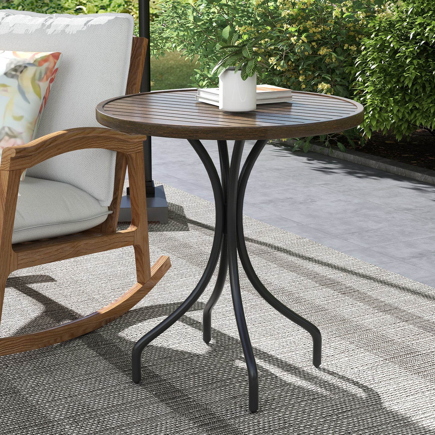 Φ66cm Galvanised Steel Garden Table - Brown