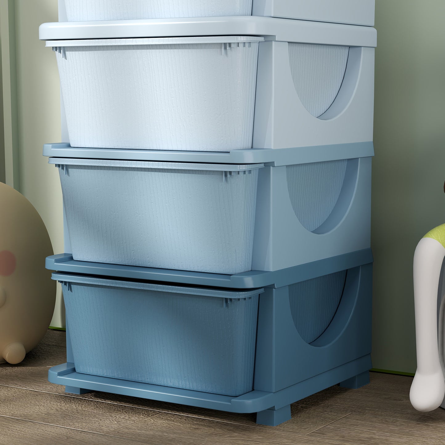 Four-Tier Kids Storage Boxes, with Four Drawers - Blue