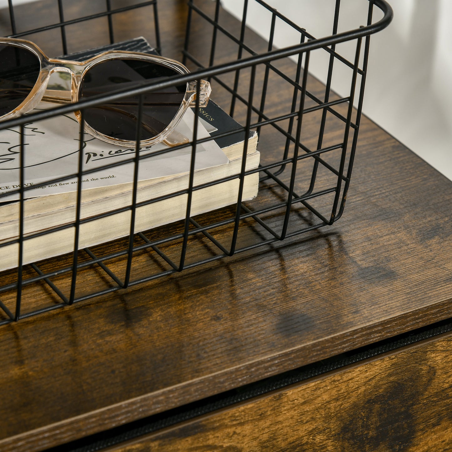 Industrial Storage Cabinet with 2 Open Shelves and 3 Foldable Fabric Drawers, Multifunctional Bookshelf in Living Room