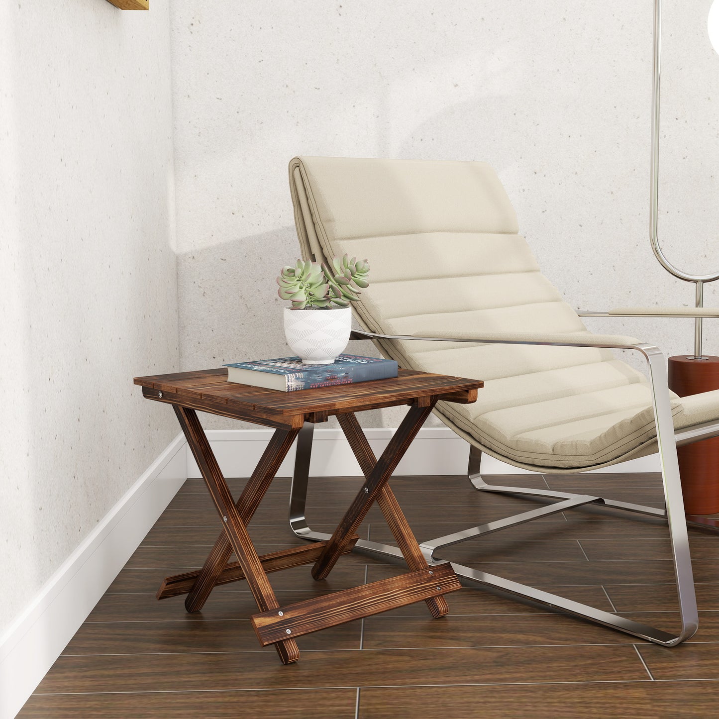 Fir Wood Folding Coffee Table, Lightweight Small Garden Table with Slatted Top, Portable Folding Side Table for Balcony
