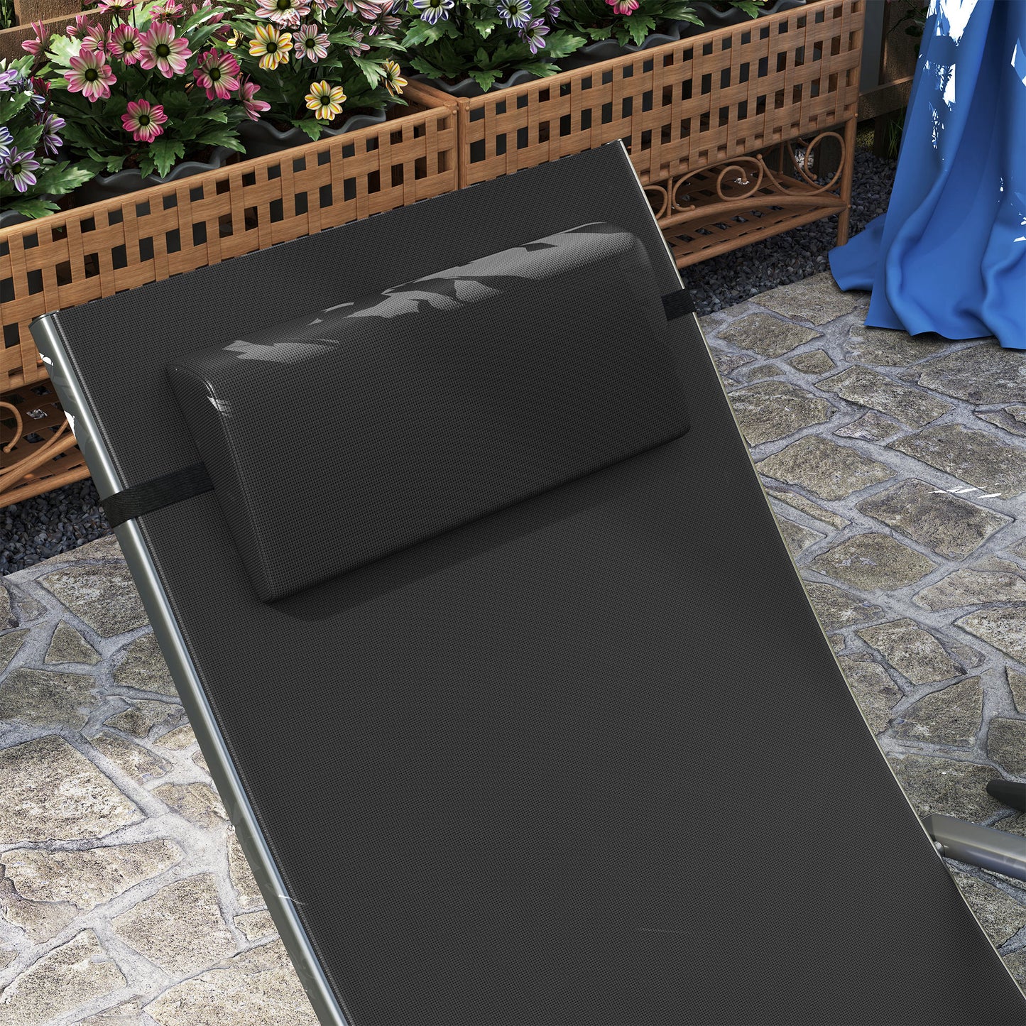 Set of Two Adjustable Back Sun Loungers - Black