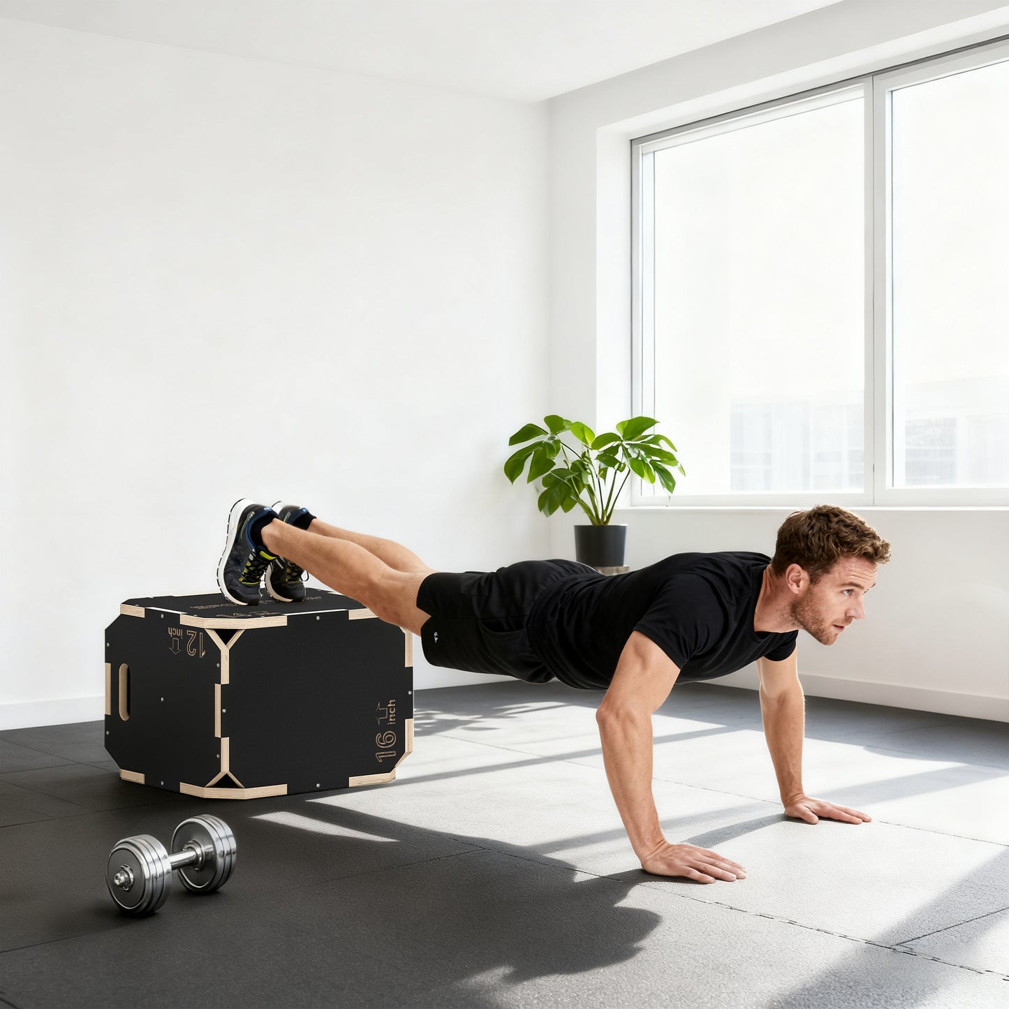 Non-Slip Plyo Box, Corner-free Wooden Jump Box, 31 x 36 x 41 cm