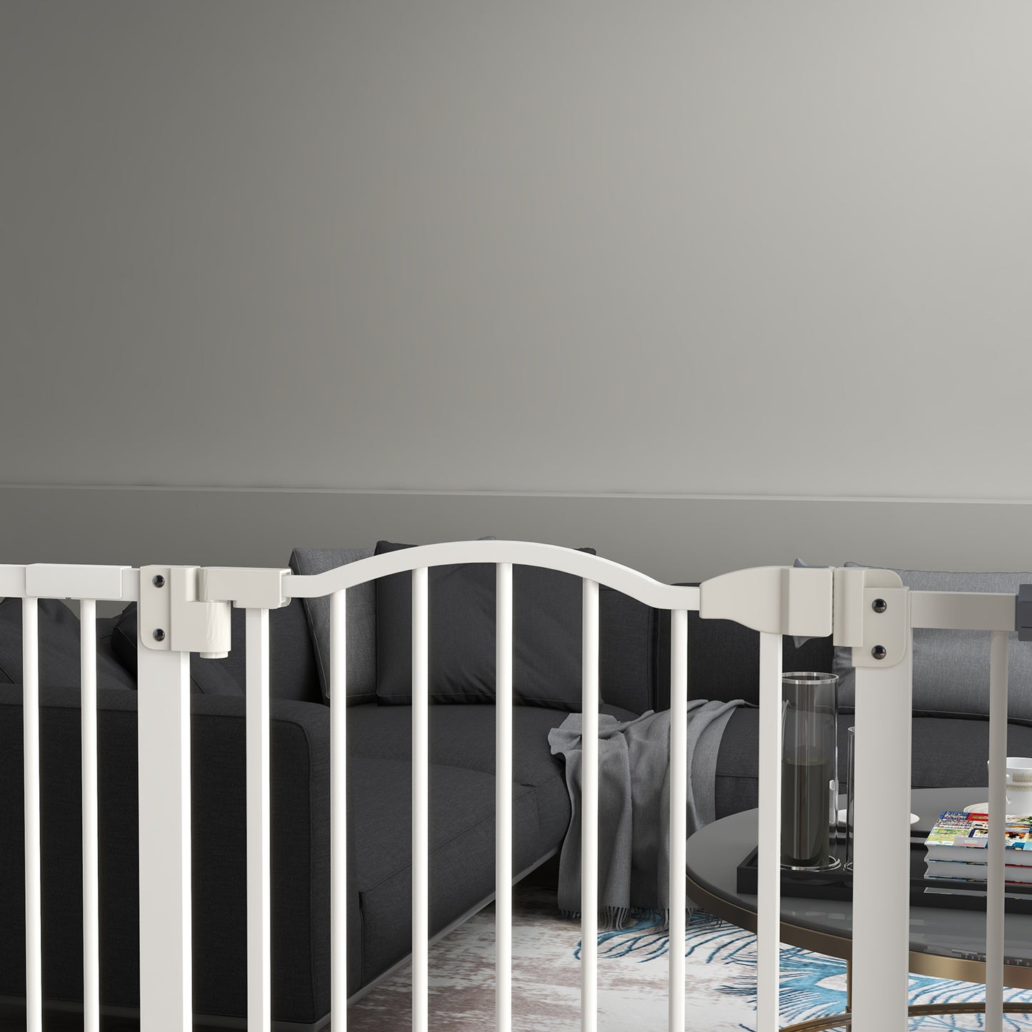 Pressure Fit Dog Stair Gate No Drilling Safety Gate Auto Close for Doorways, Hallways, 74-94cm Adjustable, 94cm Tall, White