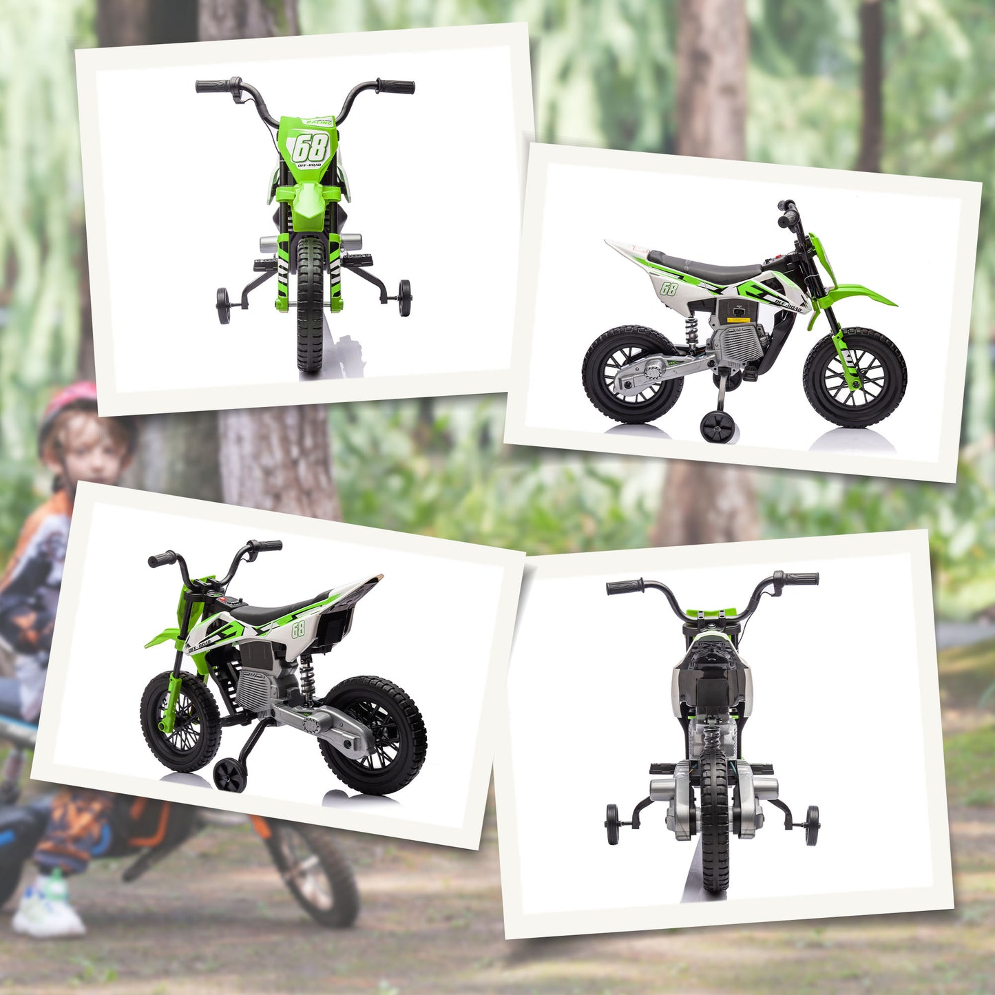 12V Kids Electric Motorbike, Kids Electric Ride on motorcycle w/ Twist Grip Throttle, Training Wheels, Green